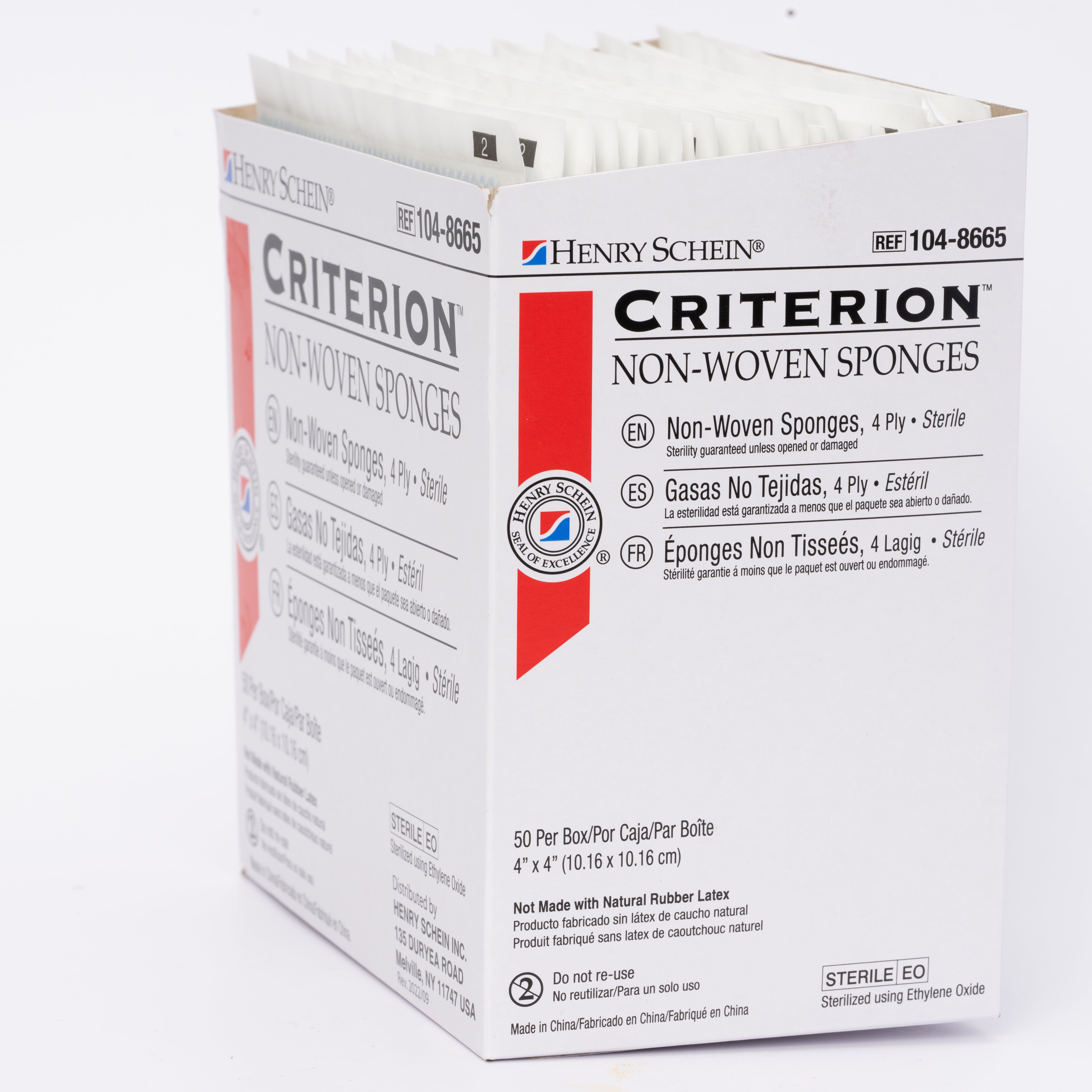 Henry Schein Criterion 4x4” Non-Woven Sponge- Rayon/Polyester Blend, 4-Ply, Sterile- 50/PK