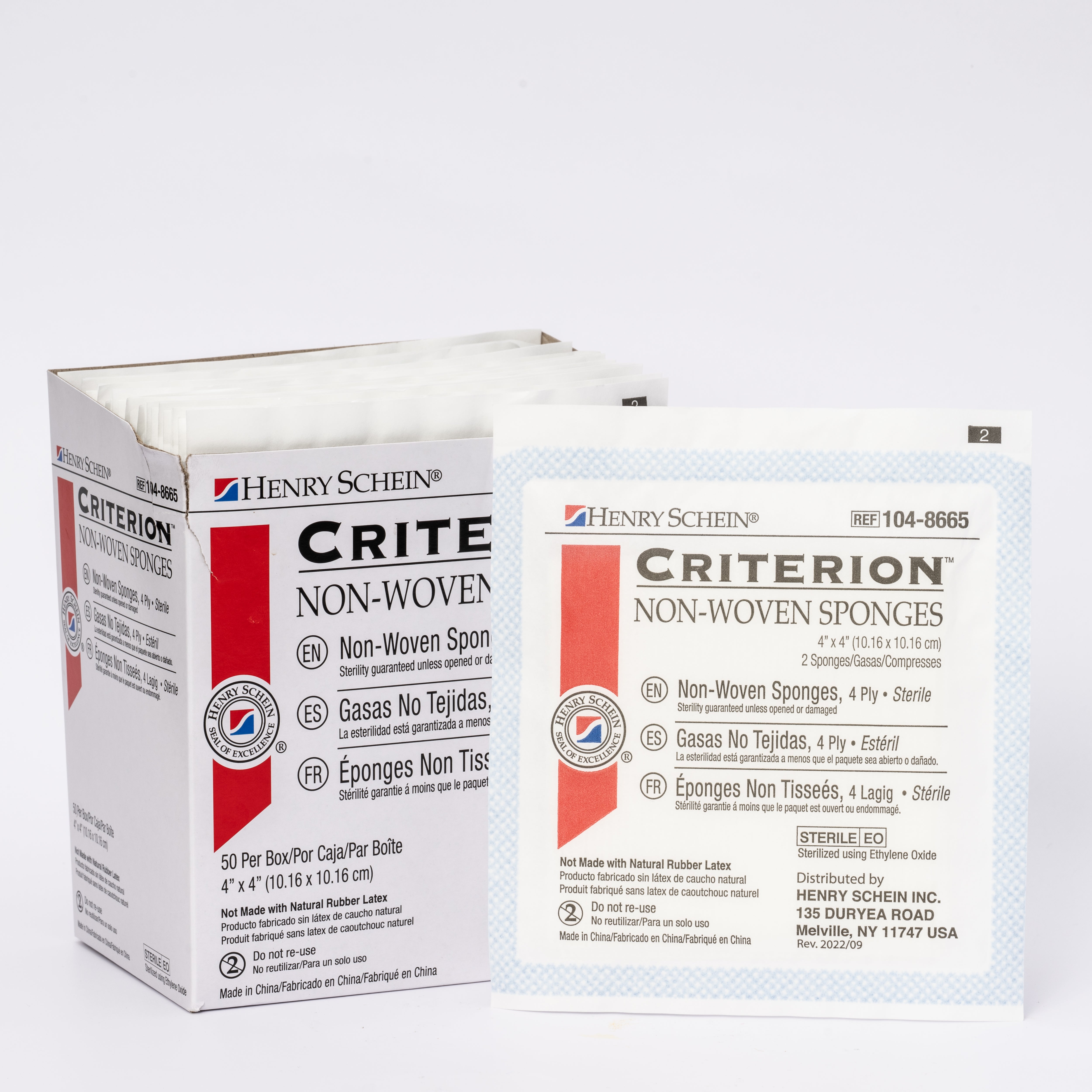 Henry Schein Criterion 4x4” Non-Woven Sponge- Rayon/Polyester Blend, 4-Ply, Sterile- 50/PK