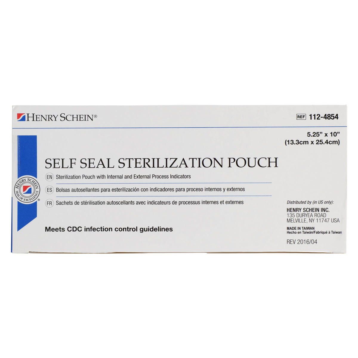 Henry Schein Self-Sealing Sterilization Pouches, Latex-Free, Built in Color Change Guide 5.25 in x 10 in 200/Bx