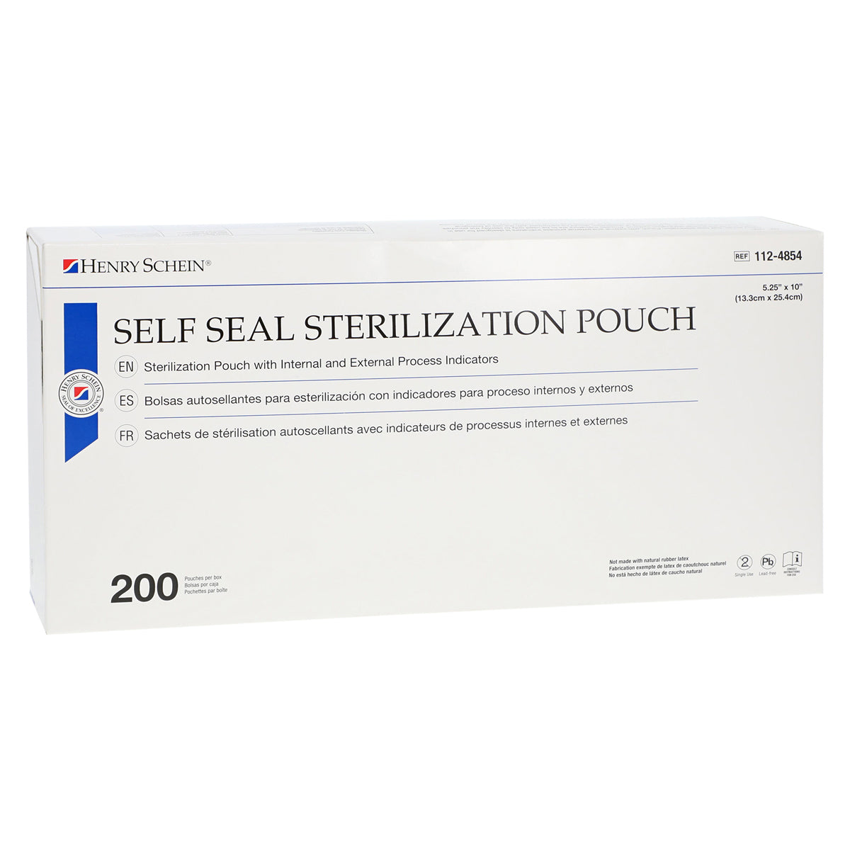 Henry Schein Self-Sealing Sterilization Pouches, Latex-Free, Built in Color Change Guide 5.25 in x 10 in 200/Bx