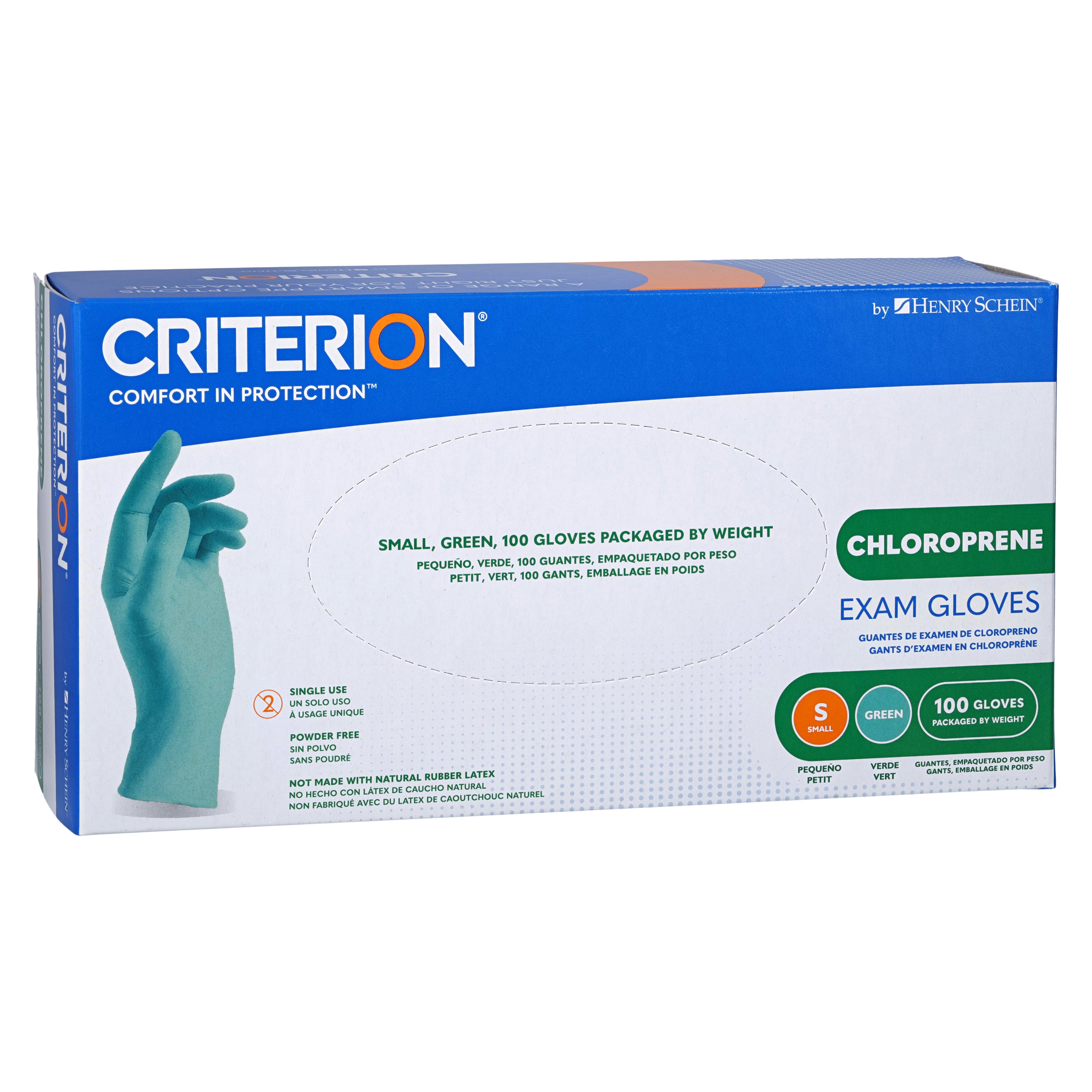 Criterion Chloroprene Exam Gloves – Textured, 4.33 Mil, Medical Grade, Green – XS-L (100/Box), XL (90/Box)