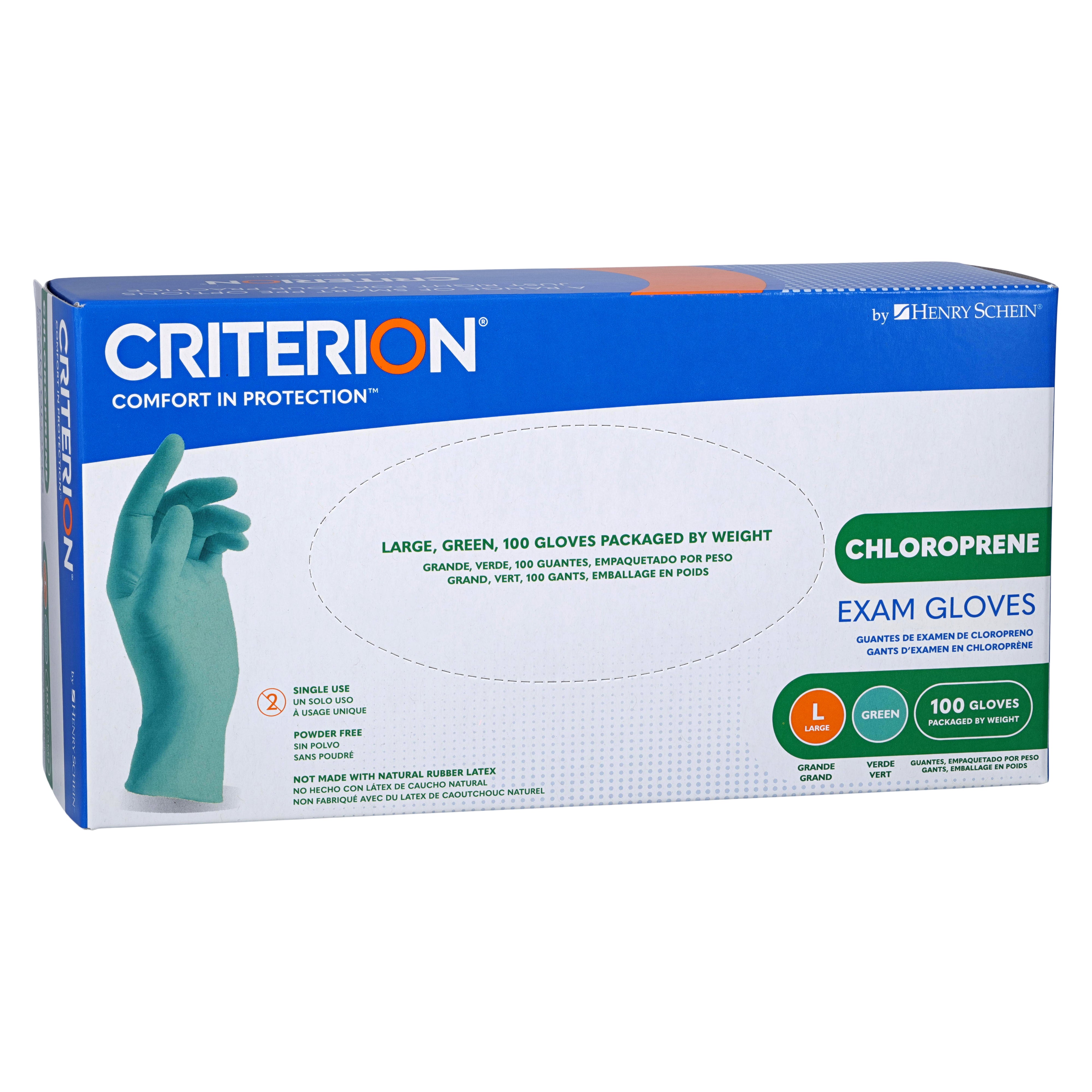 Criterion Chloroprene Exam Gloves – Textured, 4.33 Mil, Medical Grade, Green – XS-L (100/Box), XL (90/Box)