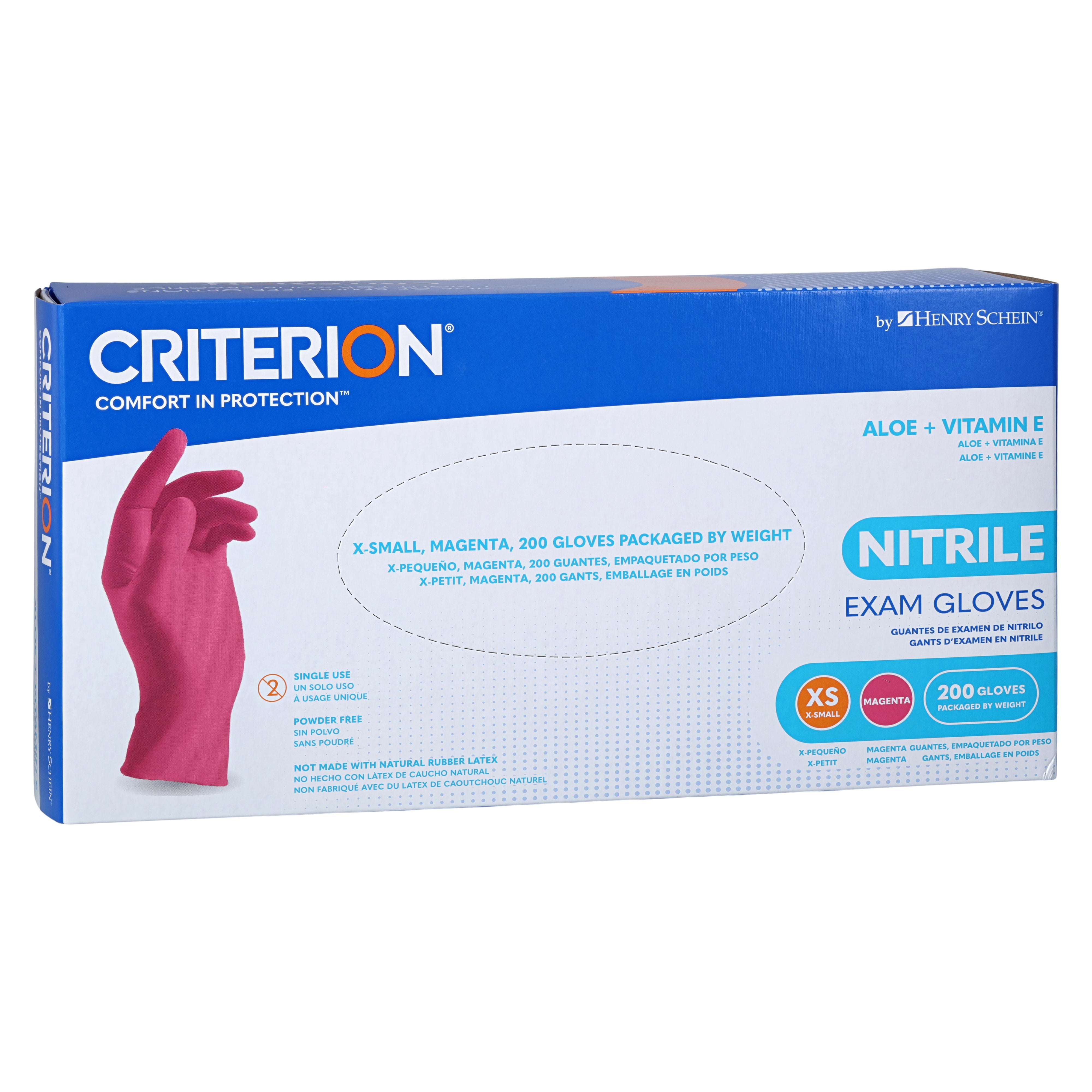 Henry Schein Criterion Aloe + Vitamin E Nitrile Exam Gloves, Magenta Pink, 1.97 Mil - 200/Box