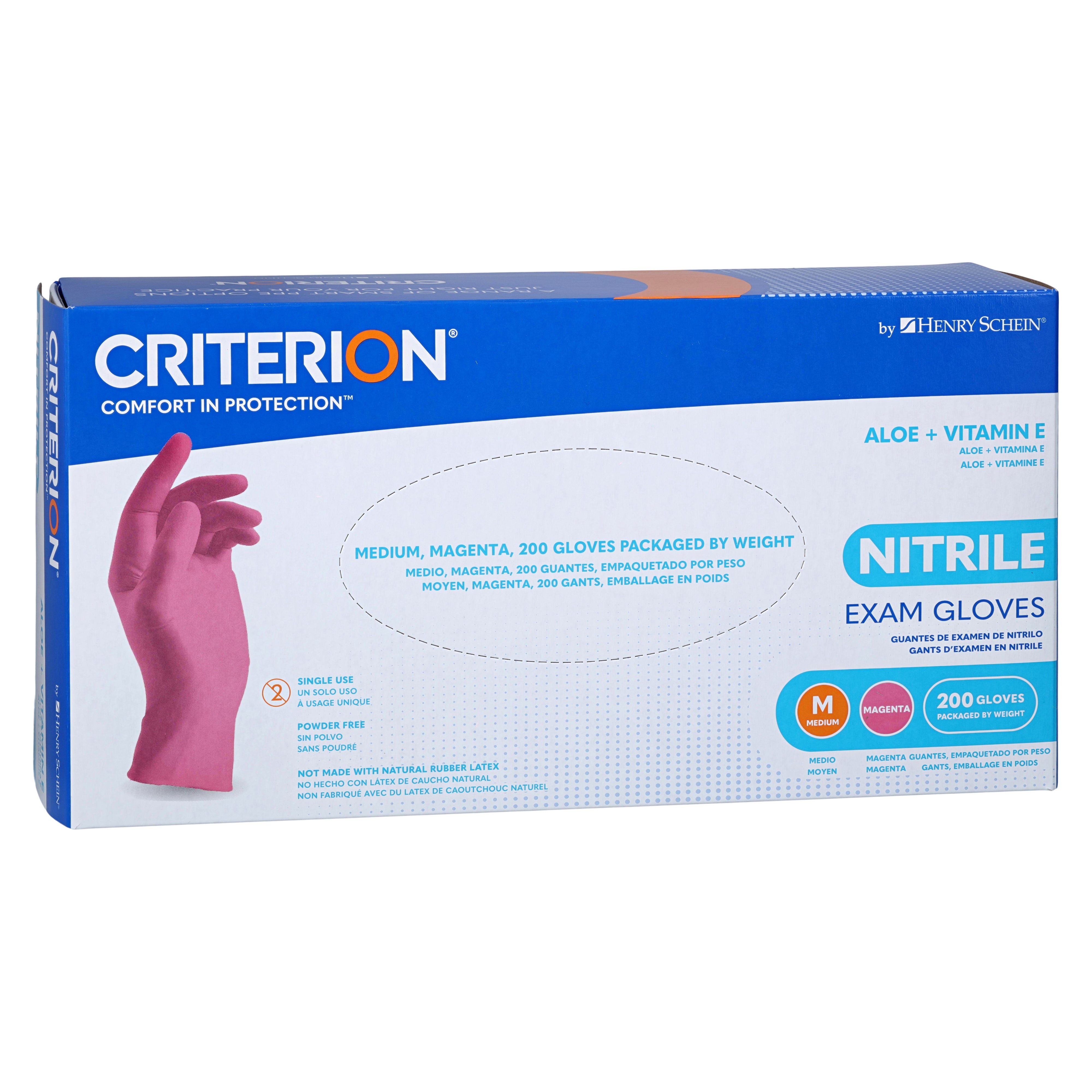 Henry Schein Criterion Aloe + Vitamin E Nitrile Exam Gloves, Magenta Pink, 1.97 Mil - 200/Box