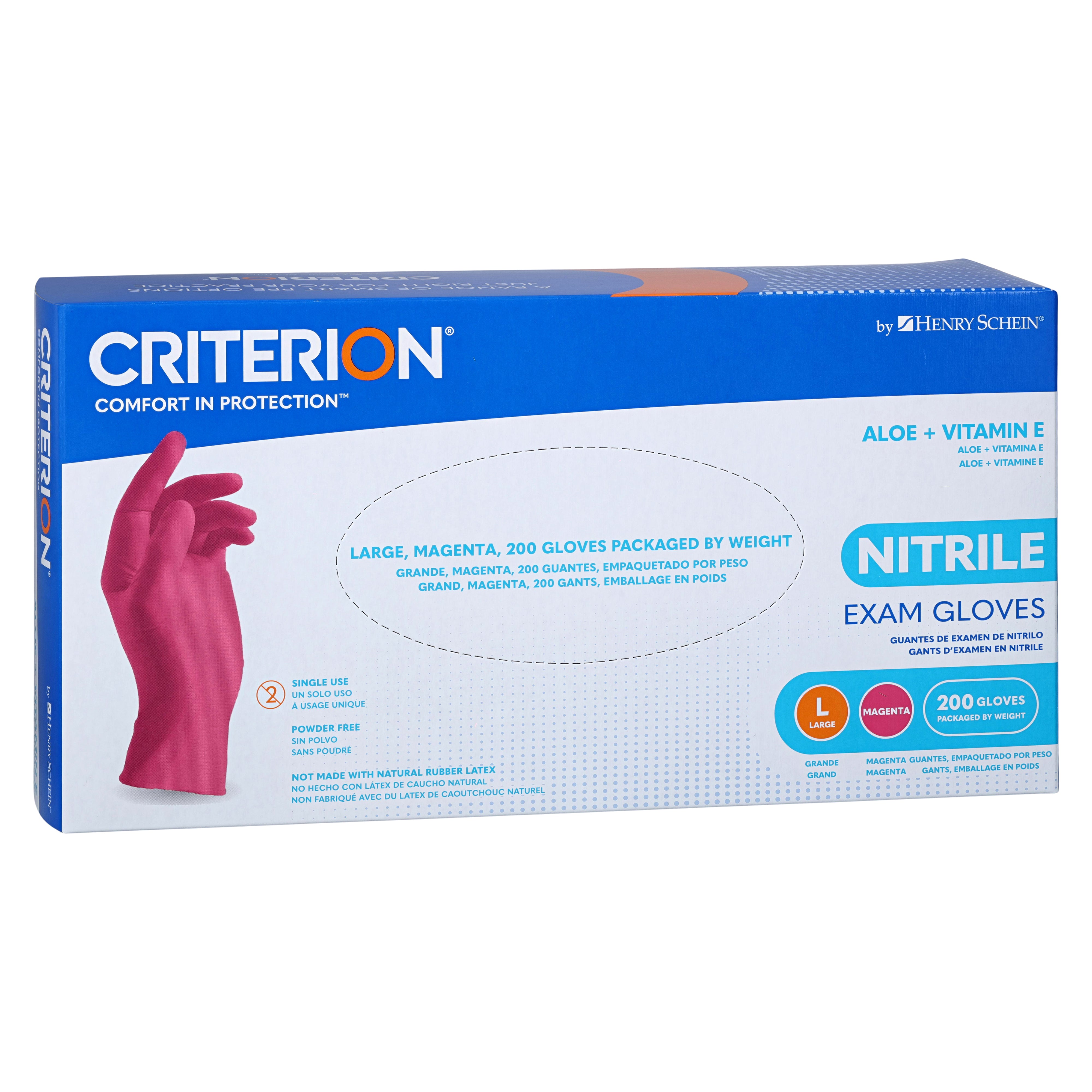 Henry Schein Criterion Aloe + Vitamin E Nitrile Exam Gloves, Magenta Pink, 1.97 Mil - 200/Box
