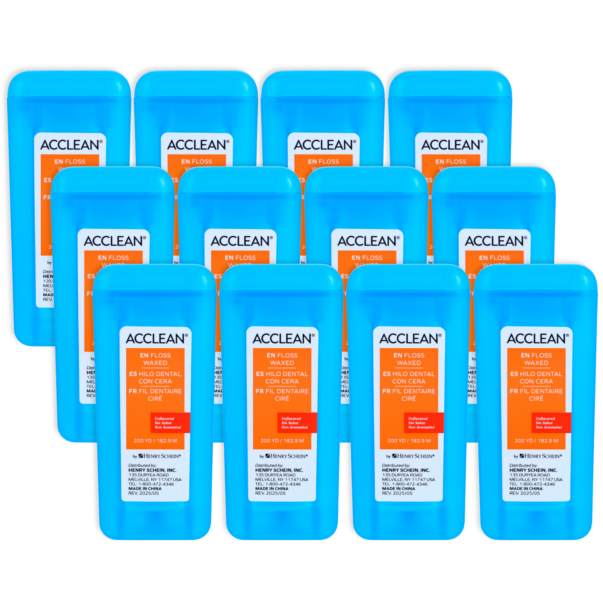 Acclean Dental Floss, Shred Resistant Nylon, Unwaxed, 200 Yards of Dental Floss, Unflavored, Office Size