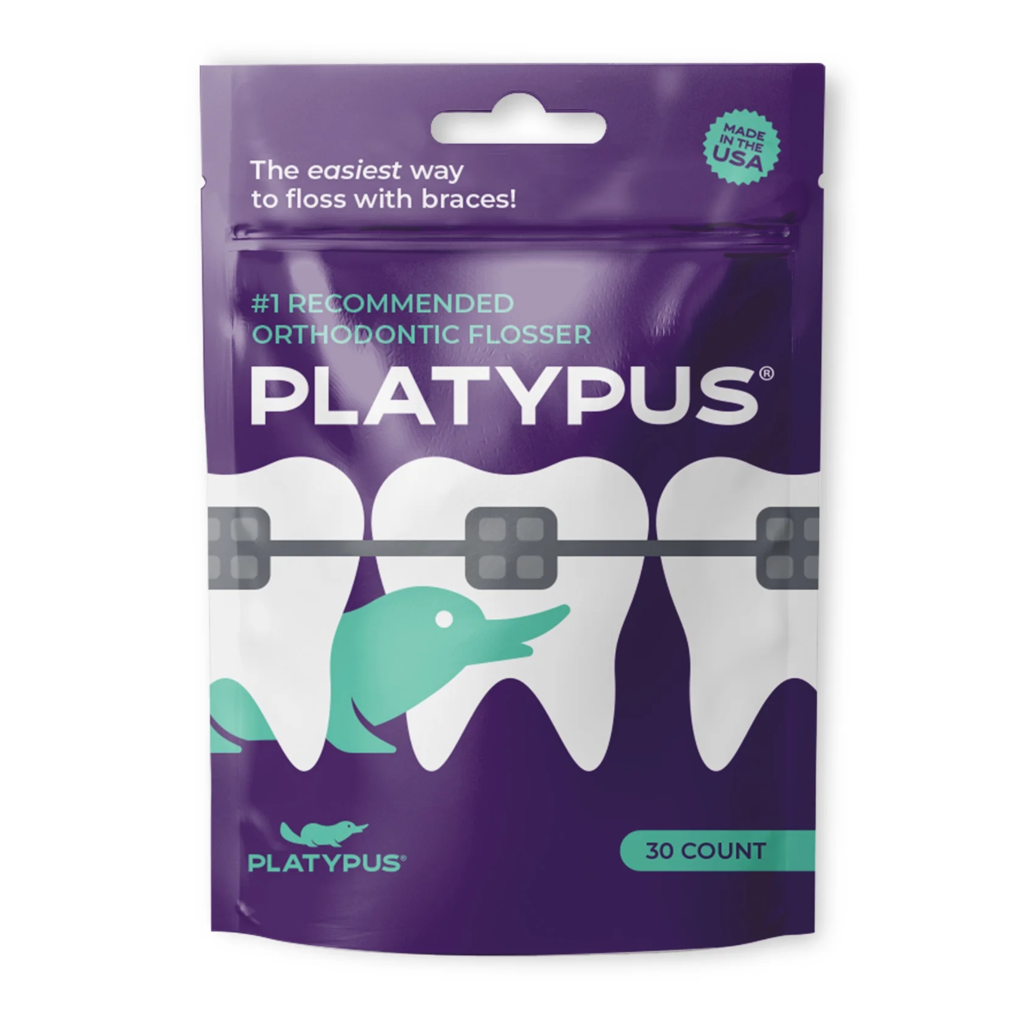 Platypus Orthodontic Flossers for Braces - Dental Floss Picks for Braces, Fits Under Arch Wire, Will Not Damage Braces, Increase Flossing Compliance, Floss Teeth in Less Than Two Minutes - 30 Count