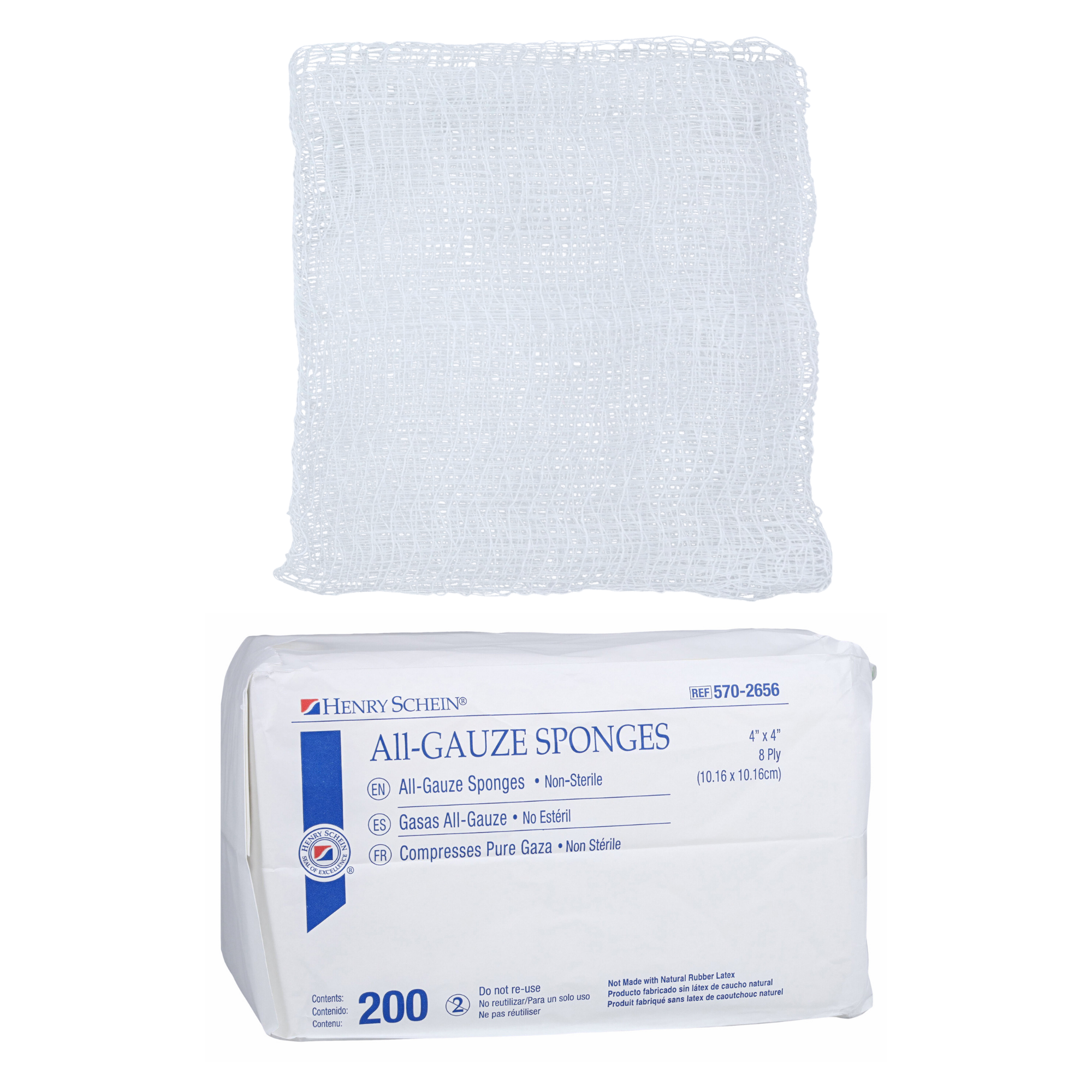 Henry Schein 200/Pack Non-Sterile Gauze Pads 4’’ x 4’’ for Wound Dressing Gauze Sponge-Pads for Wound Care - 8-Ply - 100% Cotton & Highly Absorbent
