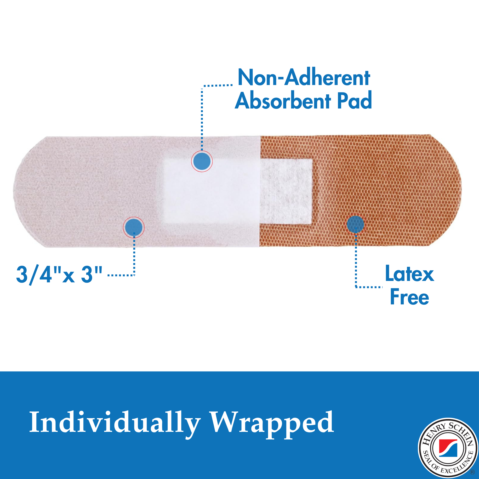 Henry Schein Sterile Adhesive Fabric Bandages, 3/4" x 3" – Box of 100 Flexible, Breathable Strips – Soft, Stretchable Wound Covers for First Aid, Medical Use, Clinics & Emergency Kits
