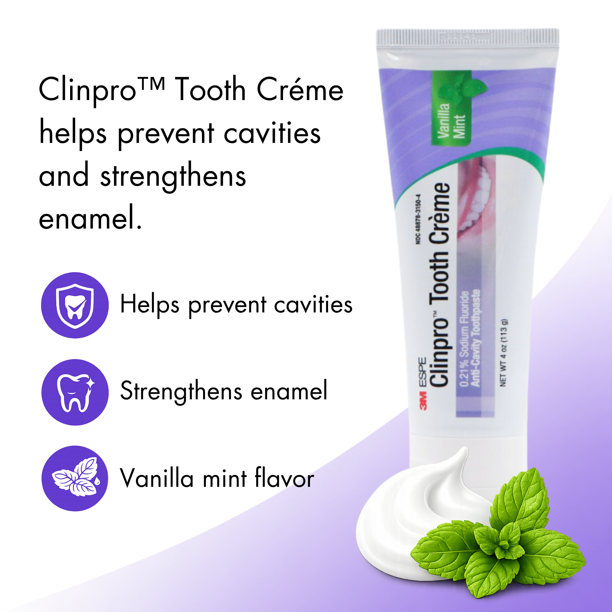 3M™ Clinpro™ Tooth Creme, 0.21% Sodium Fluoride, Vanilla Mint – 4 oz Tube