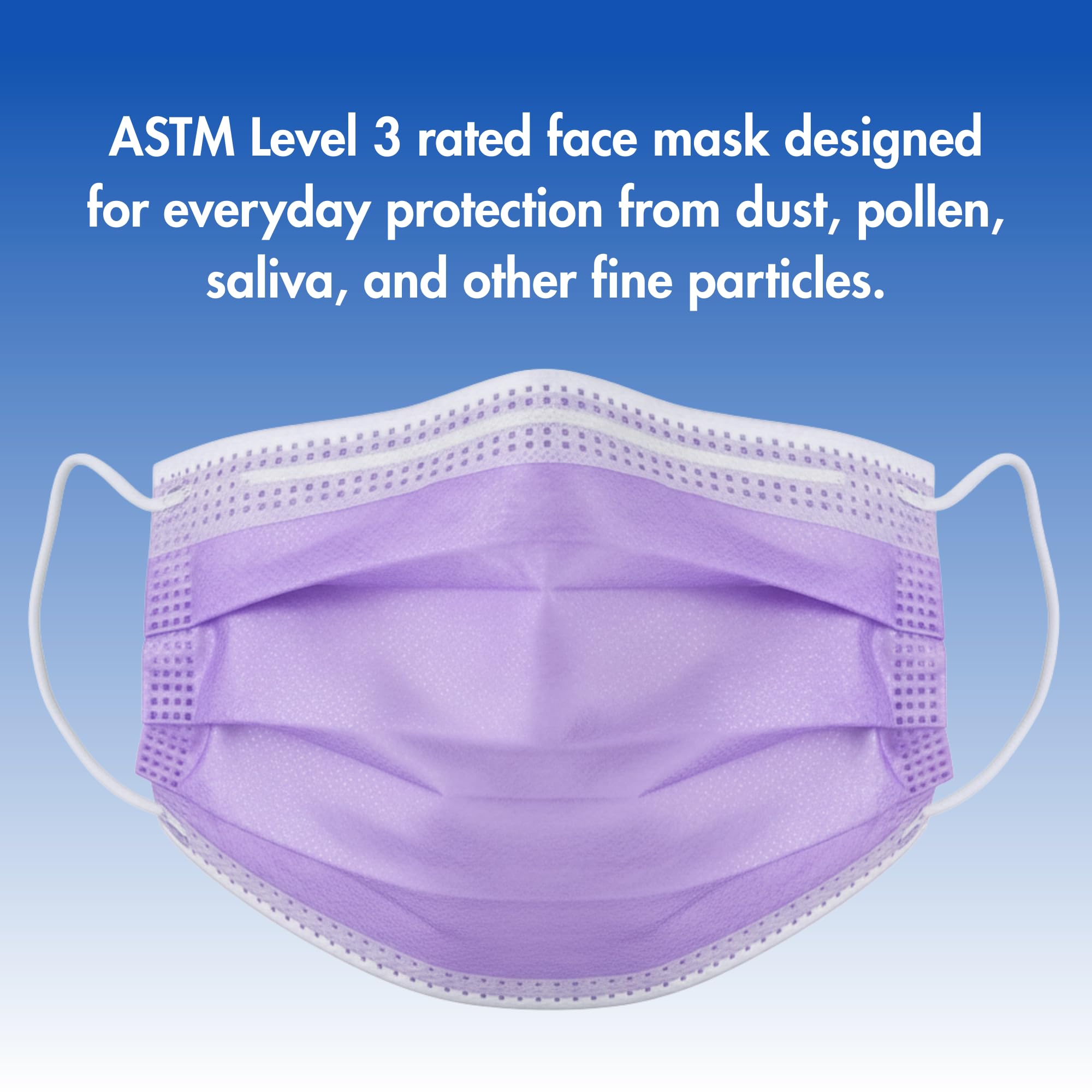 Criterion ASTM Level 3 Disposable Face Mask – Anti-Fog, Lavender, 3-Ply, Fluid Resistant, Latex-Free, Flat Earloops, Adult, 50/Box