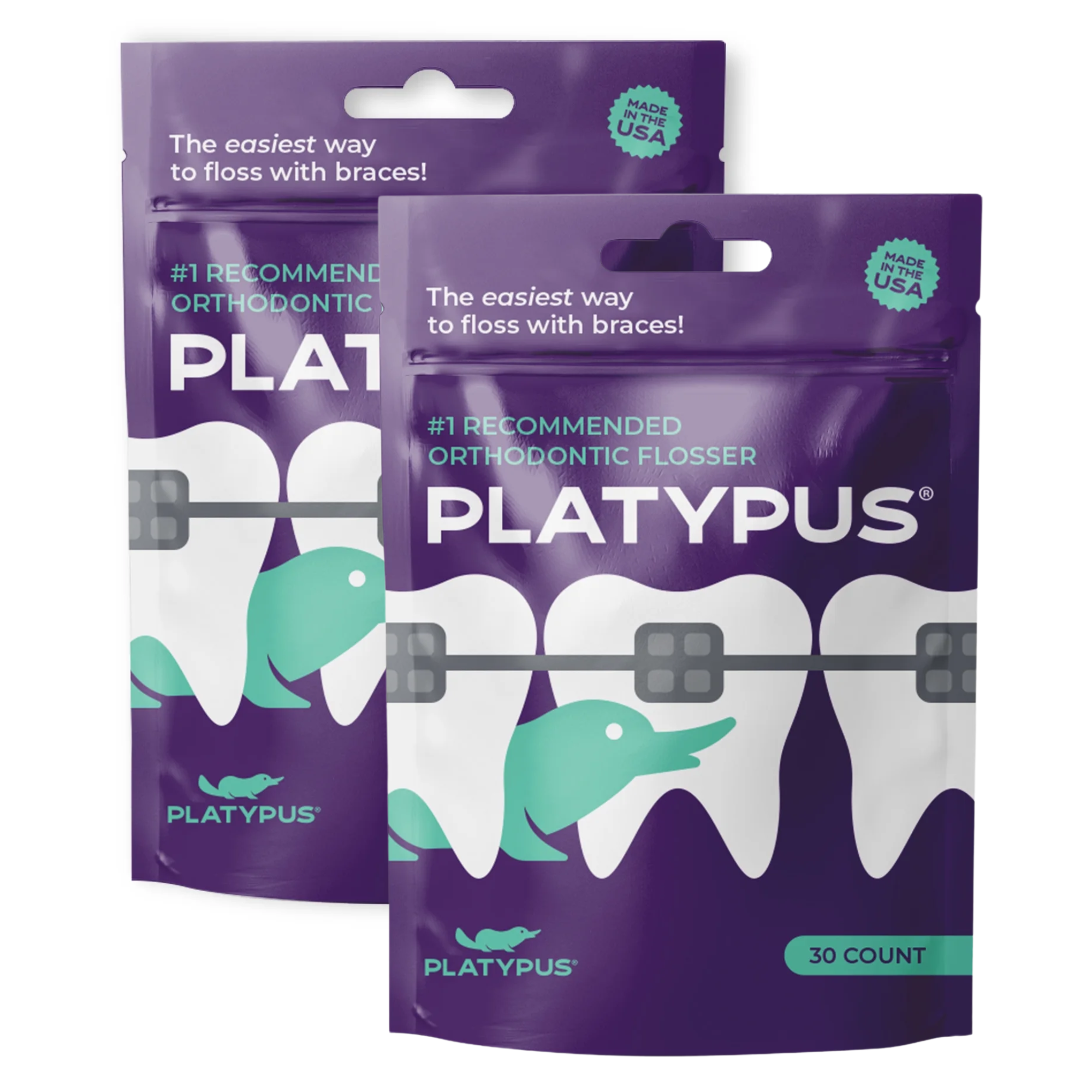 Platypus Orthodontic Flossers for Braces - Dental Floss Picks for Braces, Fits Under Arch Wire, Will Not Damage Braces, Increase Flossing Compliance, Floss Teeth in Less Than Two Minutes - 30 Count