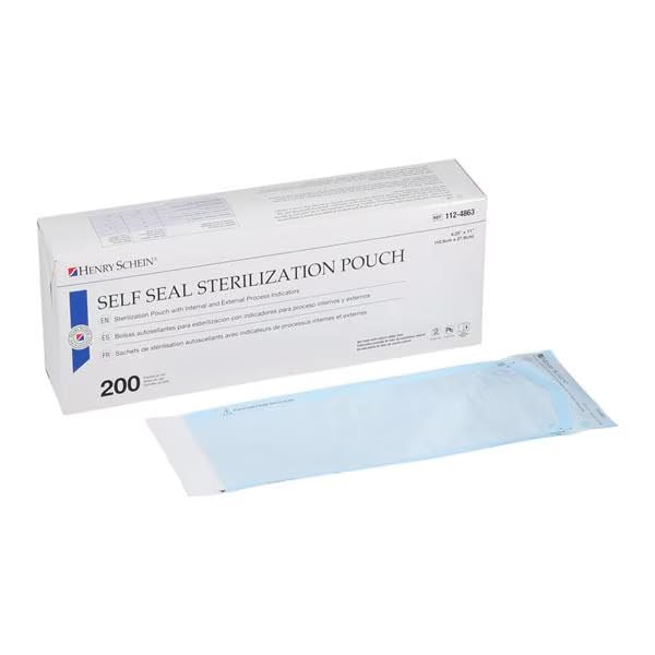 Henry Schein Self-Sealing Sterilization Pouches, Latex-Free, Built in Color Change Guide 4.25 in x 1n