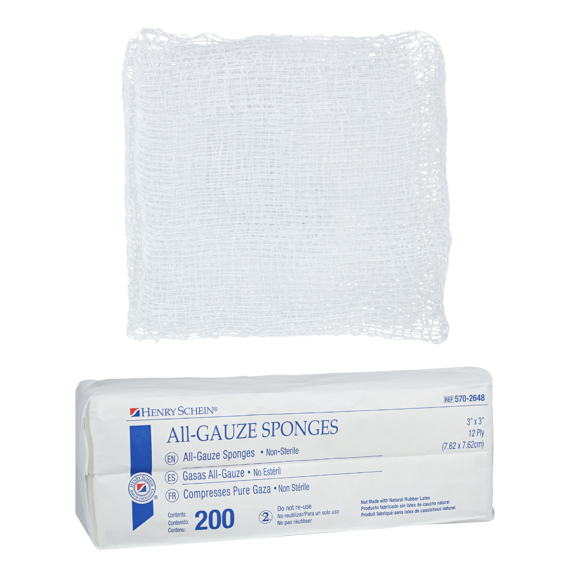Henry Schein 200-Pack Non-Sterile Gauze Pads 3’’ x 3’’ for Wound Dressing Gauze Sponge-Pads for Wound Care,100% Cotton & Highly Absorbent