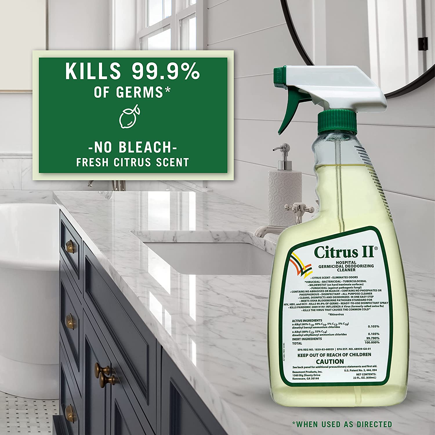 Citrus II Hospital Germicidal Deodorizing Cleaner, Fresh Citrus, 22-Fluid Ounce