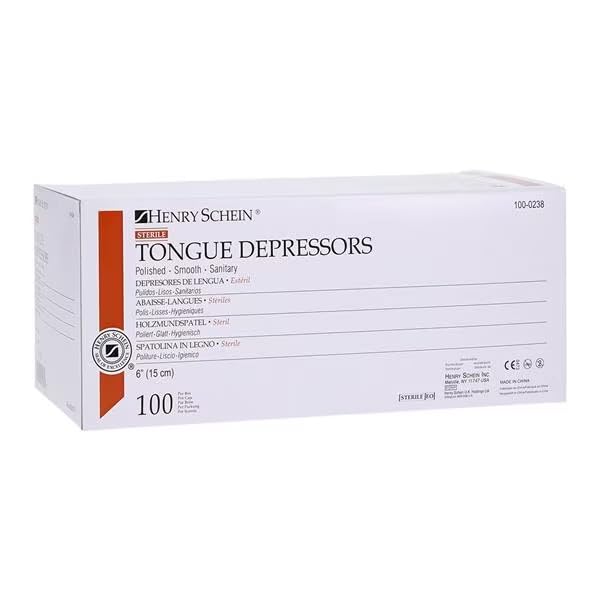 Henry Schein Sterile Tongue Depressor, 6-Inch Adult Size - Disposable, Splinter- Free Wood - Versatile for Medical, Arts, and Crafts- 10 Box/CA (100/Box) - Total 1000 Counts