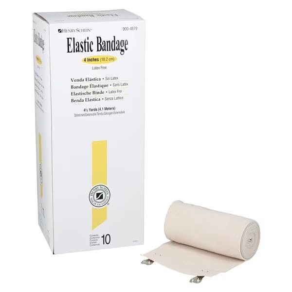 Henry Schein Stretch Bandage, Elastic 4" x 4.5 Yards, Tan, Non-Sterile, Clip Closure, 10/Box