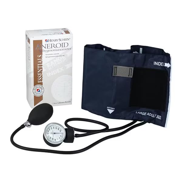 Aneroid Sphygmomanometer – Navy Blue Cuff, Manual Blood Pressure Monitor, Reusable, Dial Display, Includes Leatherette Carrying Case – 1 Count