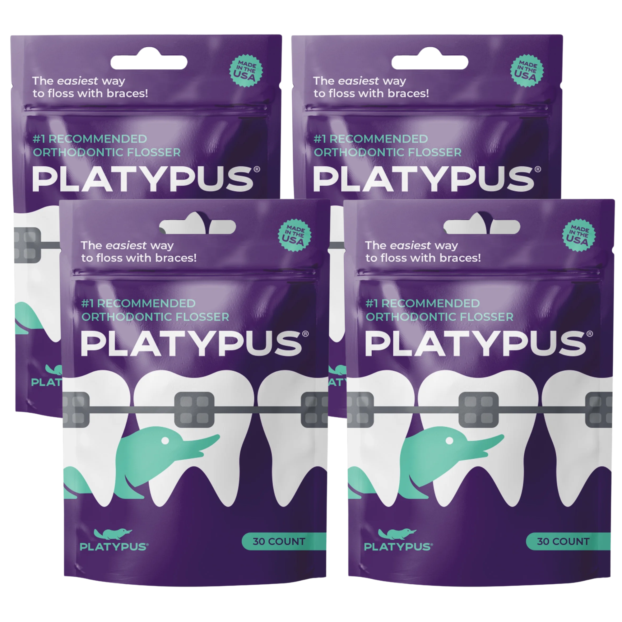 Platypus Orthodontic Flossers for Braces - Dental Floss Picks for Braces, Fits Under Arch Wire, Will Not Damage Braces, Increase Flossing Compliance, Floss Teeth in Less Than Two Minutes - 30 Count