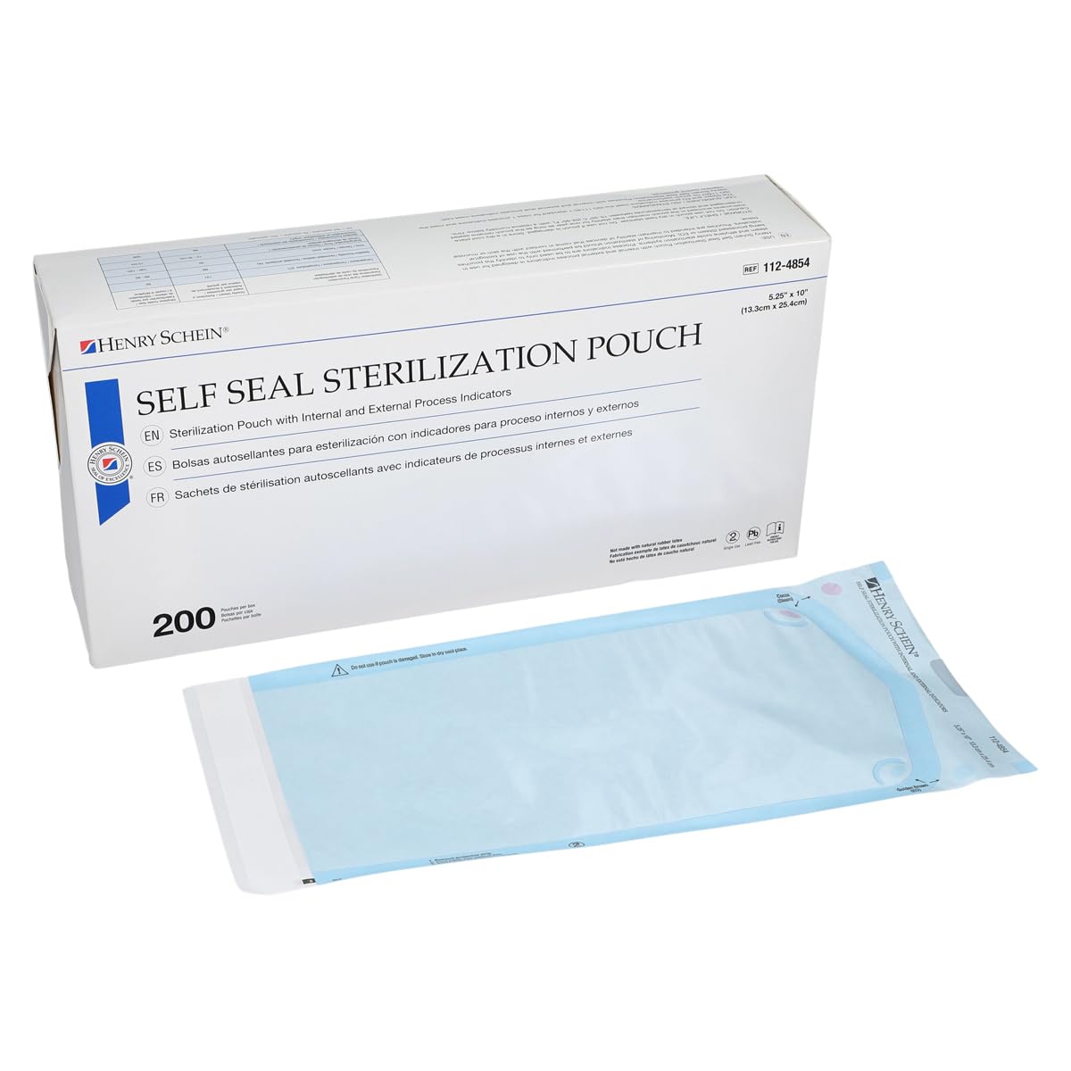 Henry Schein Self-Sealing Sterilization Pouches, Latex-Free, Built in Color Change Guide 5.25 in x 10 in 200/Bx