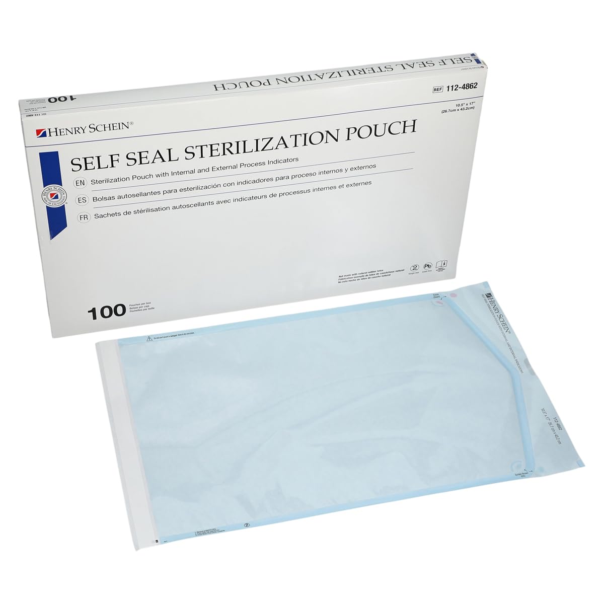 Henry Schein Self-Sealing Sterilization Pouches, Latex-Free, Built In Color Change Guide 10.5 in x 17