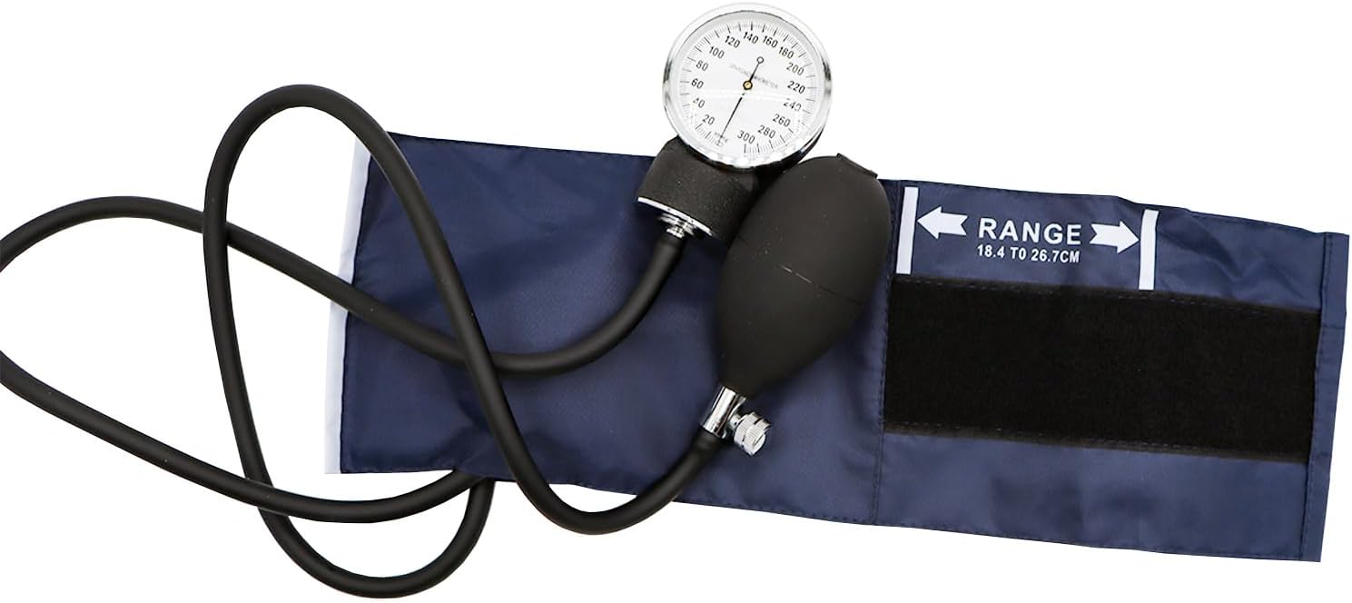 Essentials Economy Aneroid Sphygmomanometer- Child, Navy, Latex, Reusable- Comes with Leatherette Carry Case