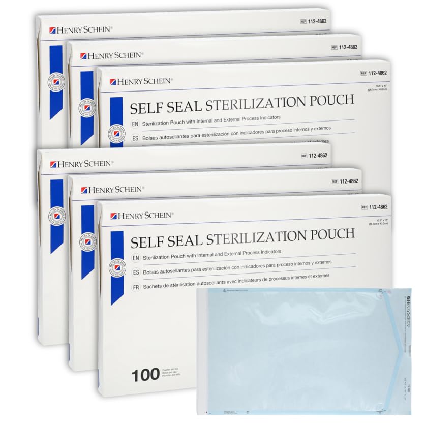 Henry Schein Self-Sealing Sterilization Pouches, Latex-Free, Built In Color Change Guide 10.5 in x 17