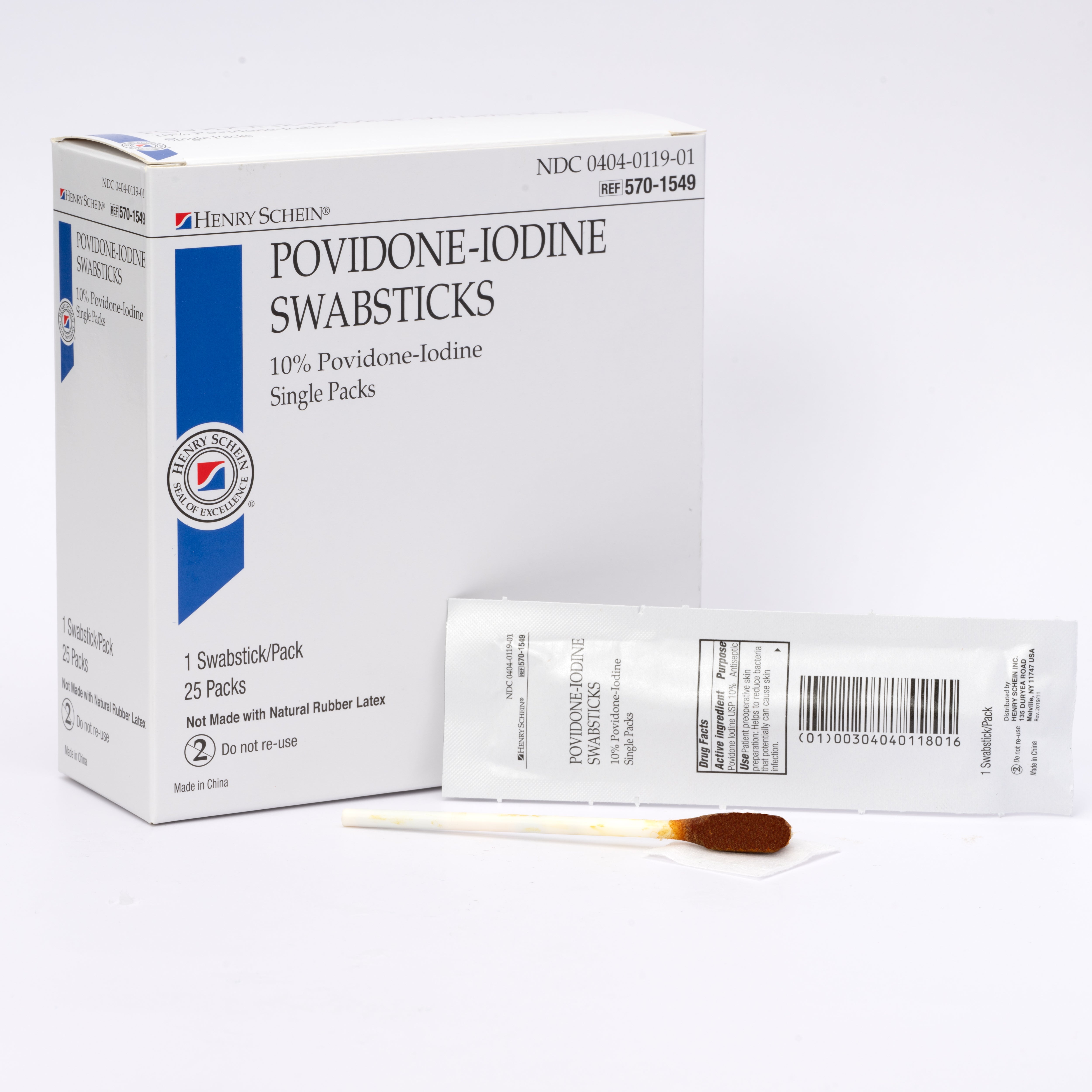Henry Schein Prep Povidone-Iodine Swabsticks 3's, Individually Packed, Sterile, Antiseptic for Skin Preparation, 10% Povidone-Iodine- 25/BX