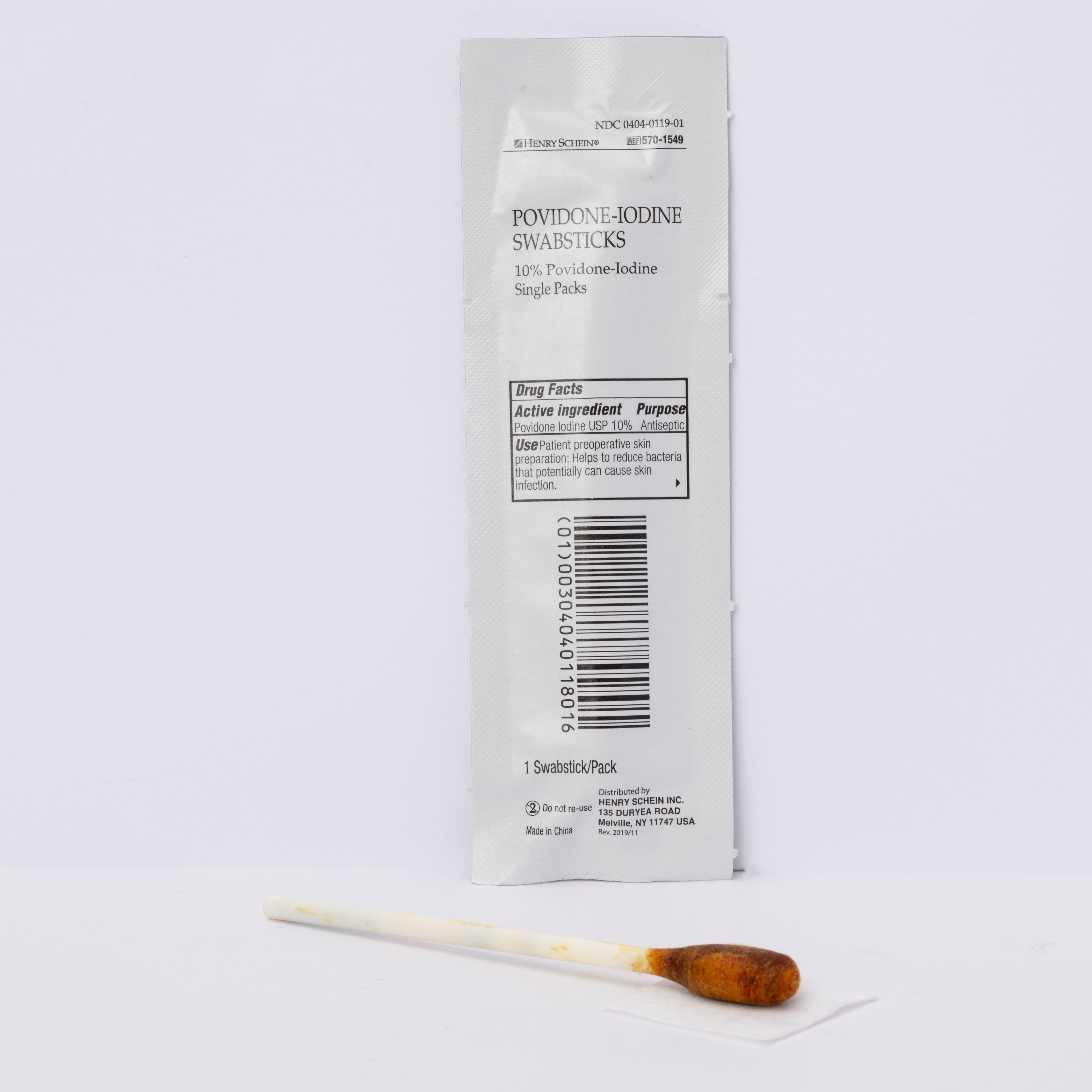 Henry Schein Prep Povidone-Iodine Swabsticks 3's, Individually Packed, Sterile, Antiseptic for Skin Preparation, 10% Povidone-Iodine- 25/BX