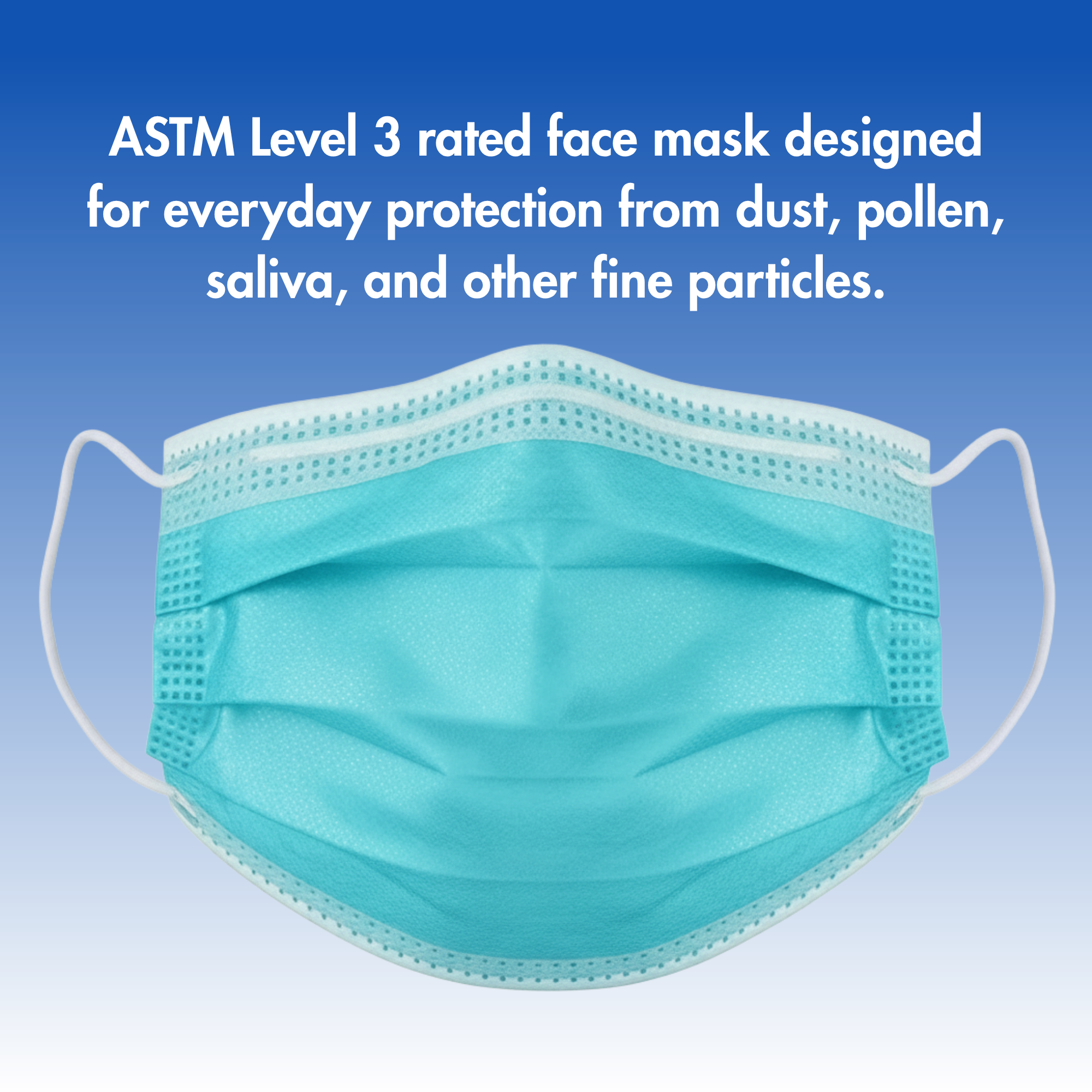 Criterion ASTM Level 3 Disposable Face Mask – Teal, 3-Ply, Fluid Resistant, Latex-Free, Flat Earloops, Adult, 50/Box