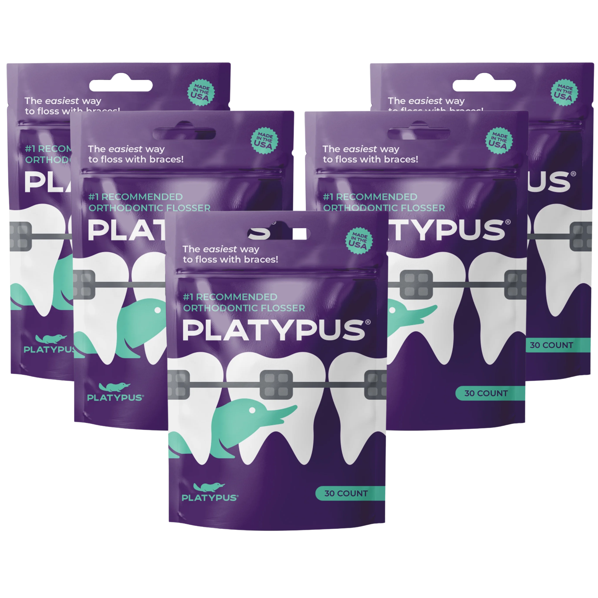 Platypus Orthodontic Flossers for Braces - Dental Floss Picks for Braces, Fits Under Arch Wire, Will Not Damage Braces, Increase Flossing Compliance, Floss Teeth in Less Than Two Minutes - 30 Count