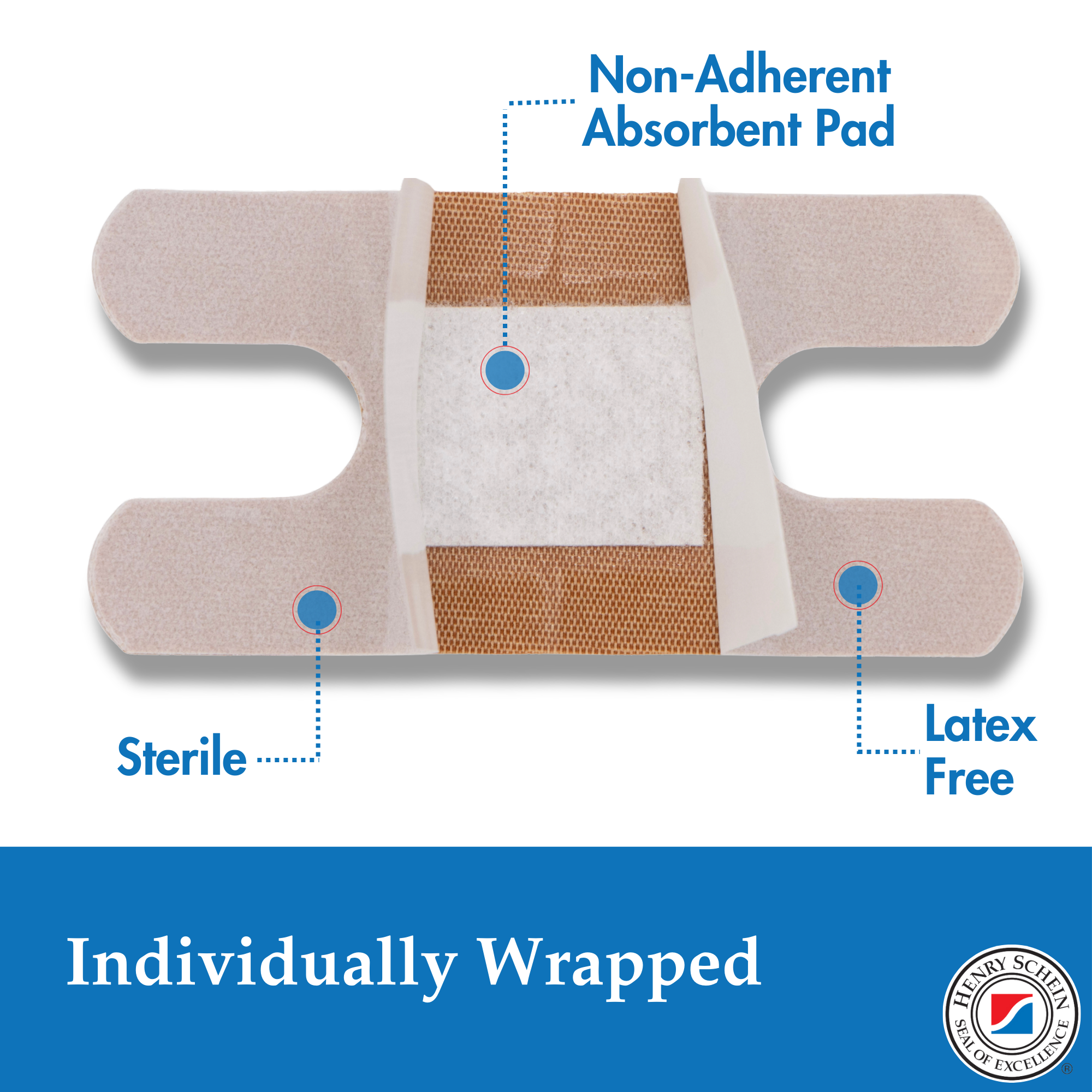 Henry Schein Fabric Knuckle Flexible Adhesive Bandages – Bandages with Non-Stick Pad, Latex Free, Wound Care for First Aid Kit, 1.5” x 3"