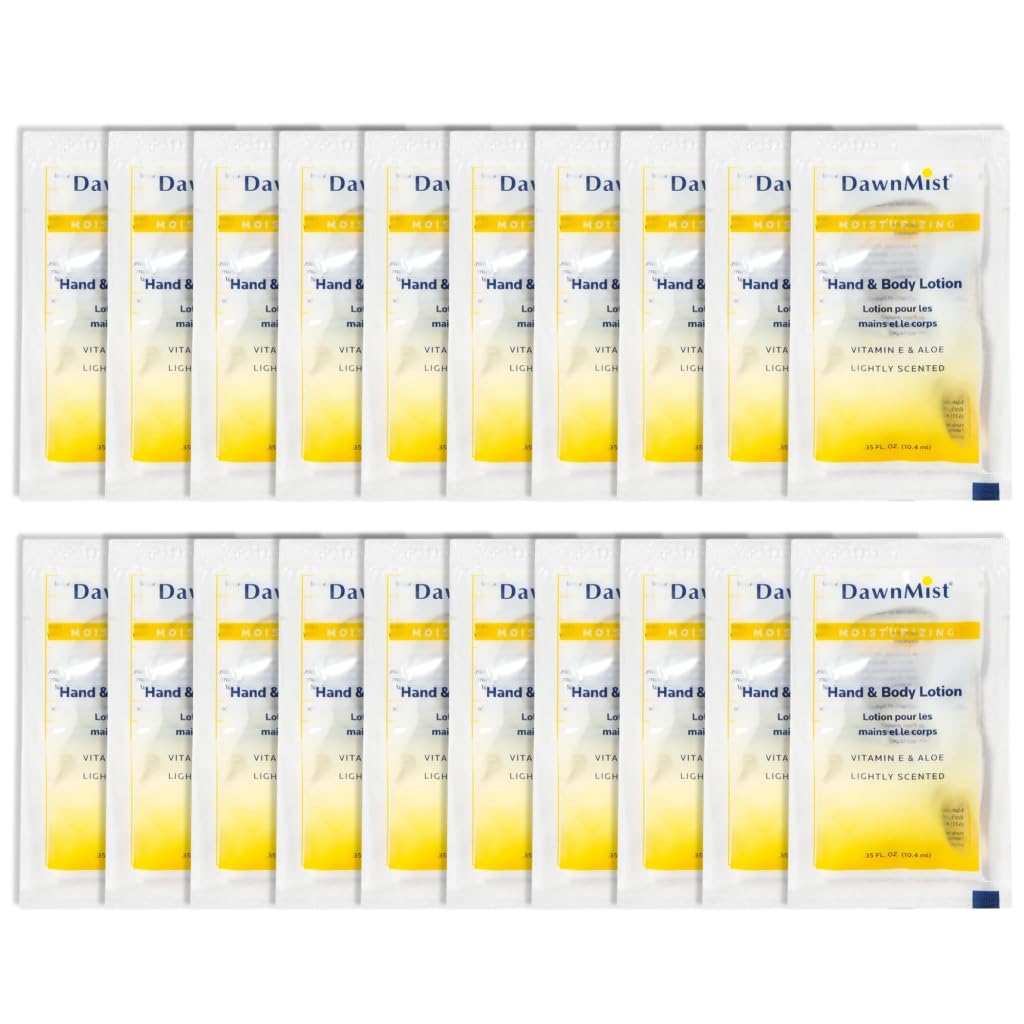 Dukal Moisturizing Lotion. Pack of 100 Hand & Body Lotion. Mild Coconut Fragrance Contains Aloe, Vitamin E, Alcohol-free formula Moisture Loss Prevention 0.35 oz Single-Use Packet. Scented Body Lotion