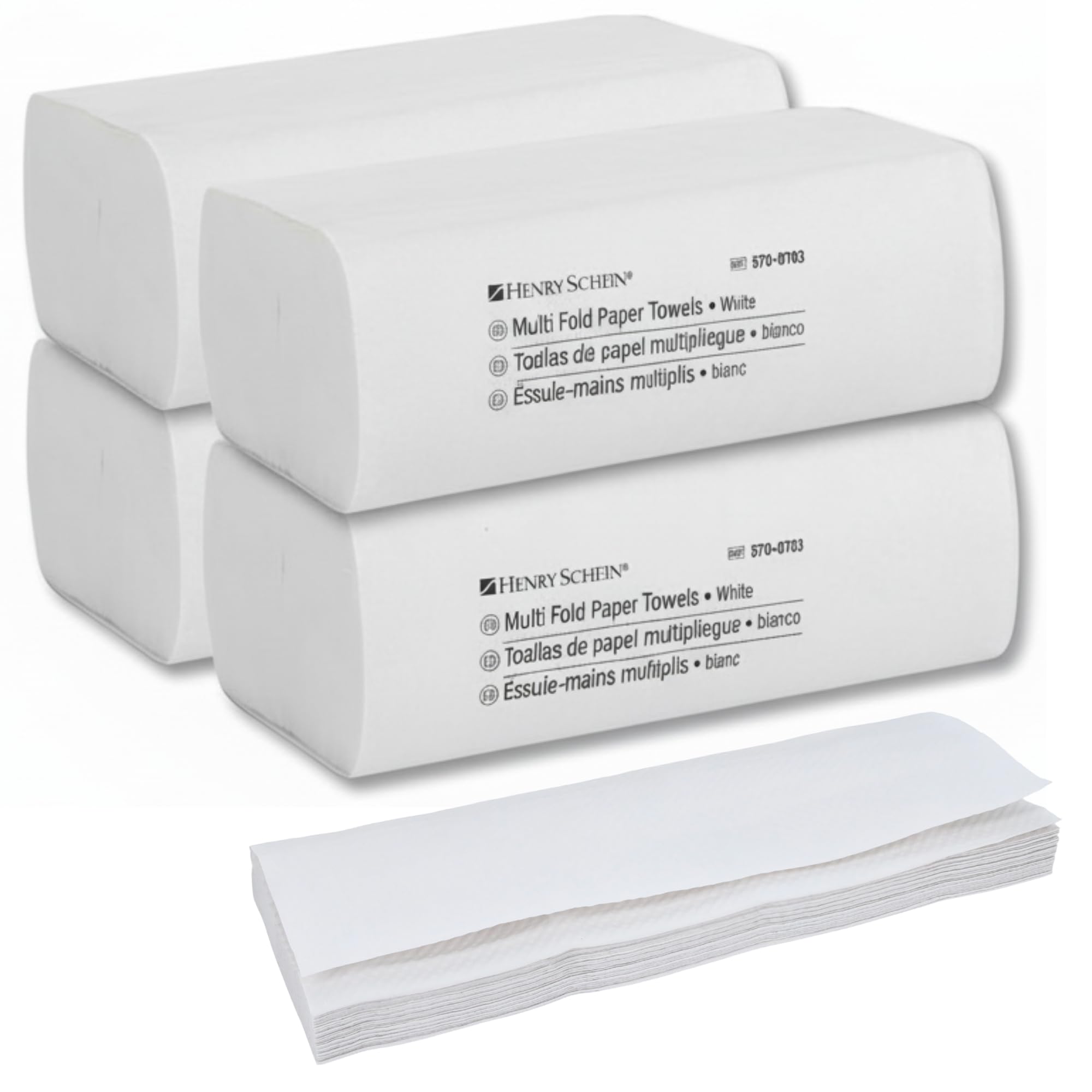 Henry Schein Multifold Paper Towels (570-0703) with Fast-Drying Absorbency Pockets, 16 Packs/Case, 250 Multifold Towels/Pack, White