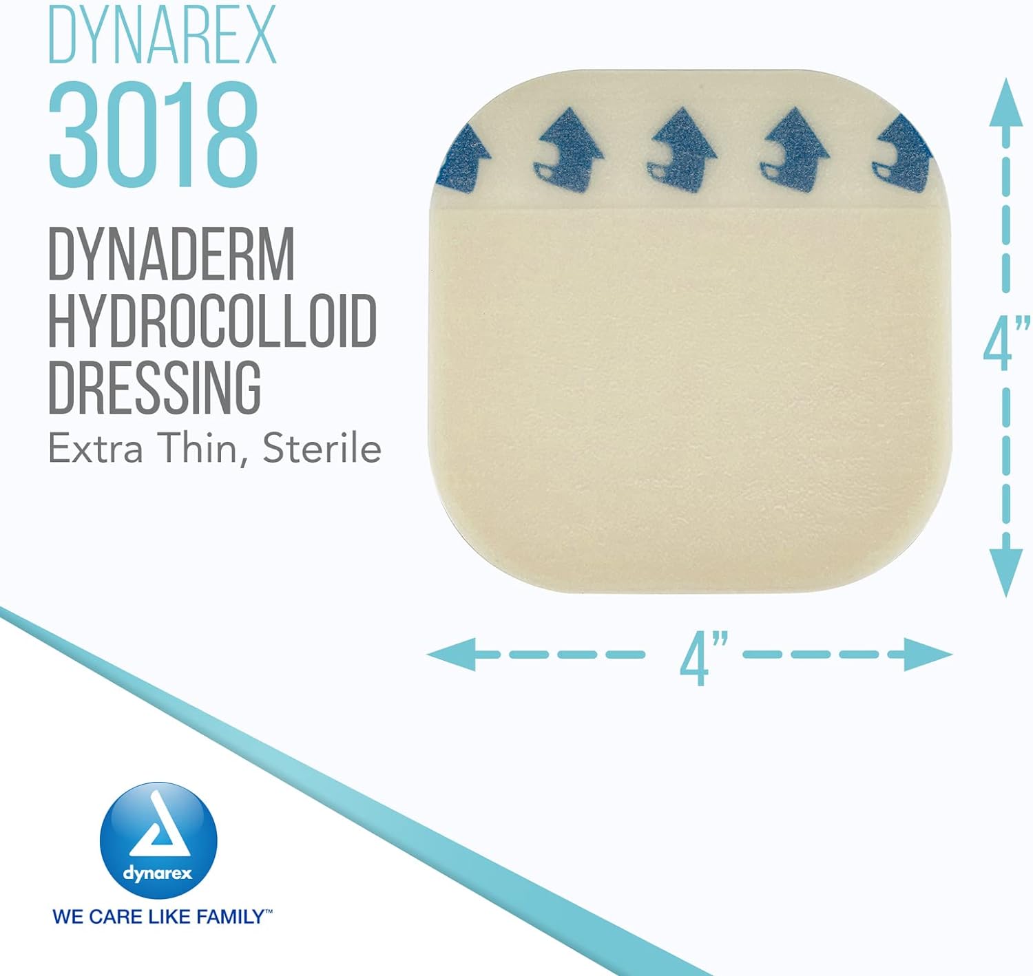 Dynarex DynaDerm Hydrocolloid Dressings, Sterile Moist Bandages Used for All Kinds of Wounds, 4" x 4", X-Thin & Latex-Free, Peel-Down Patches - 2 Boxes of 10 Dressings