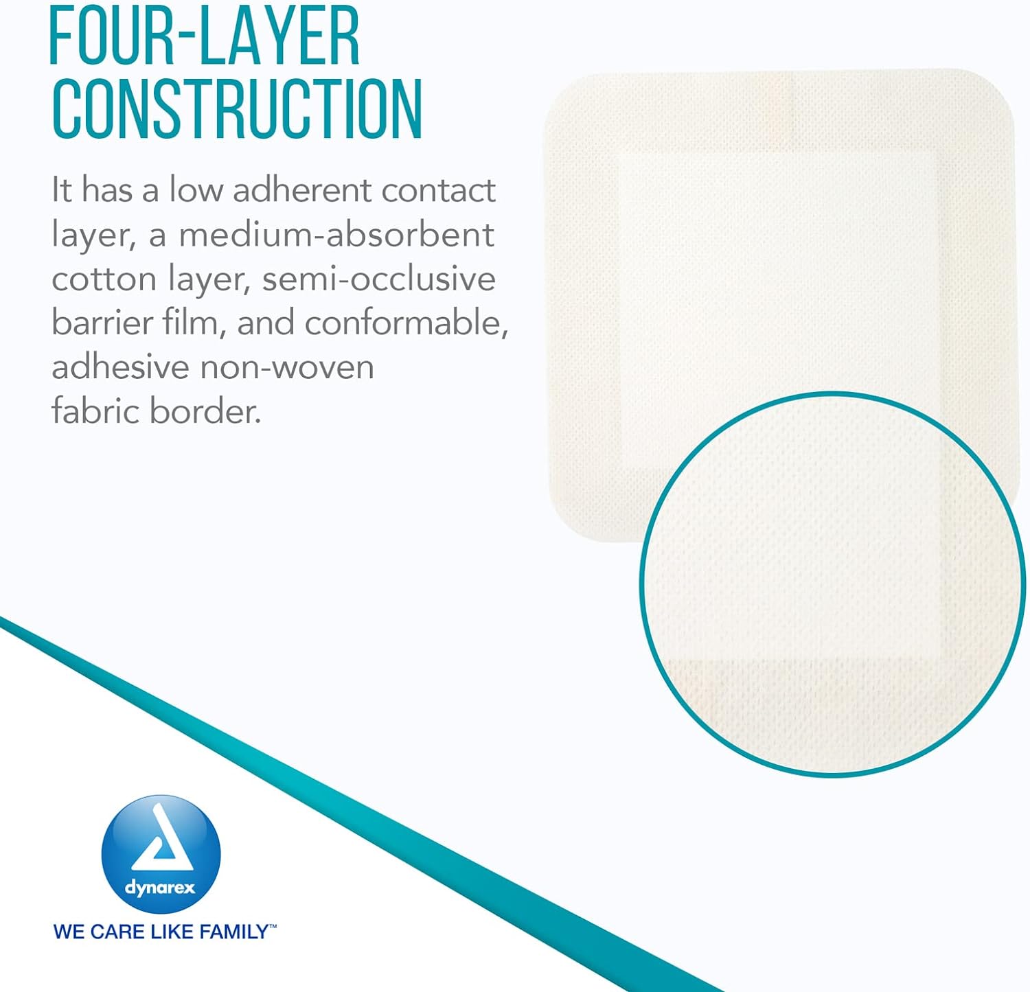 Dynarex 3036 DynaGuard Waterproof Dressing, Sterile, Four-Layer Composite Dressing, 6" x 6", Pack of 10