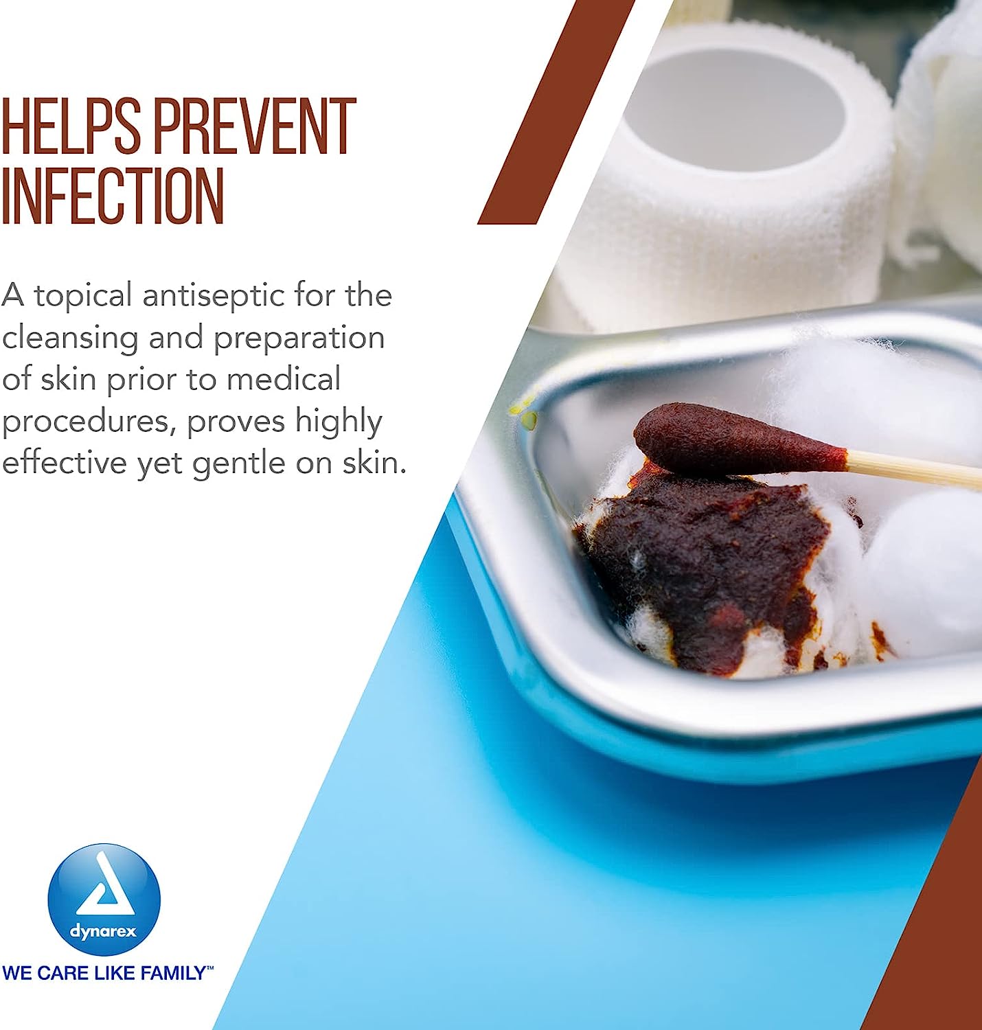 Dynarex Povidone Iodine Prep Solution USP, Effective Topical Antiseptic Liquid for Skin and Mucosa, Cleansing and Preparation, Brown, 1 - 16 Fluid Oz. Bottle