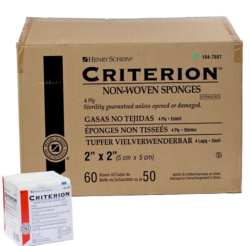 Henry Schein Criterion 3x3” Non-Woven Sponge- Rayon/Polyester Blend, 4-Ply, Sterile- 50/Pack