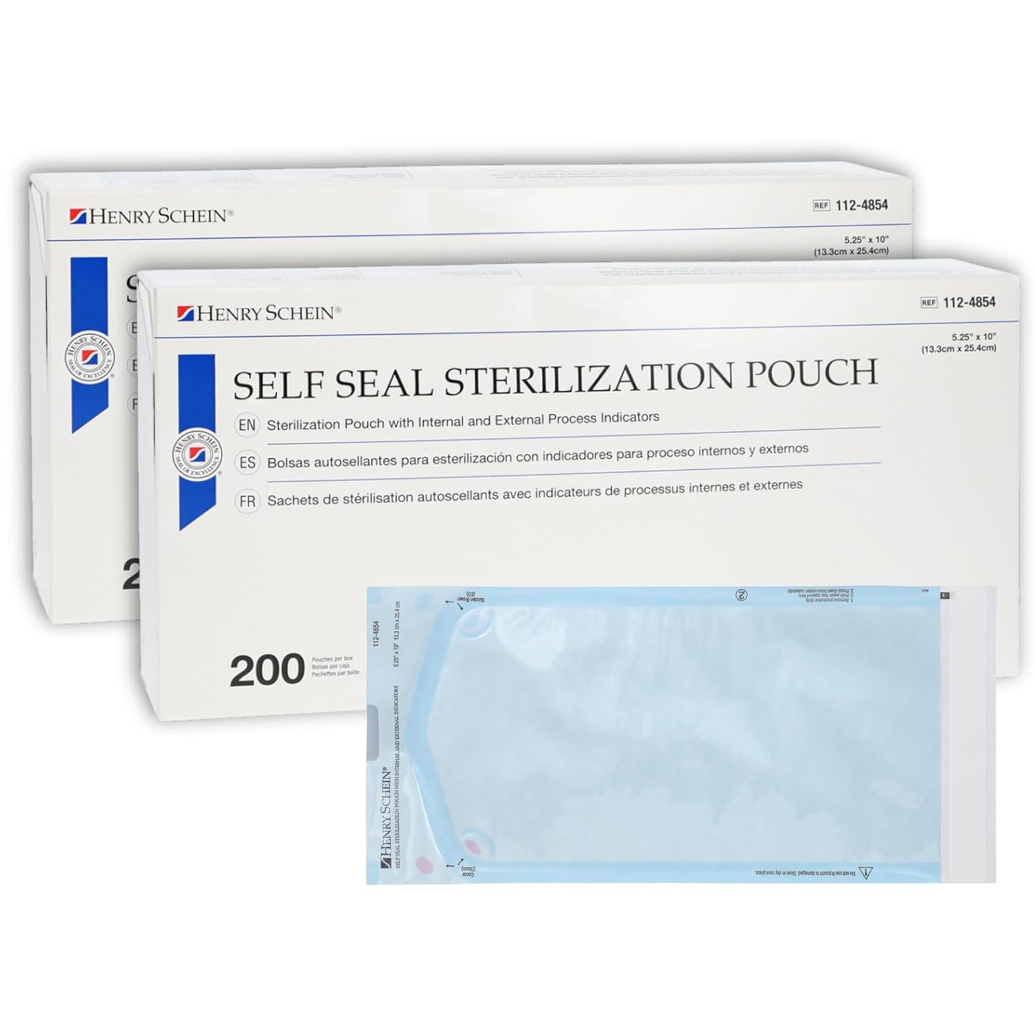 Henry Schein Self-Sealing Sterilization Pouches, Latex-Free, Built in Color Change Guide 5.25 in x 10 in 200/Bx