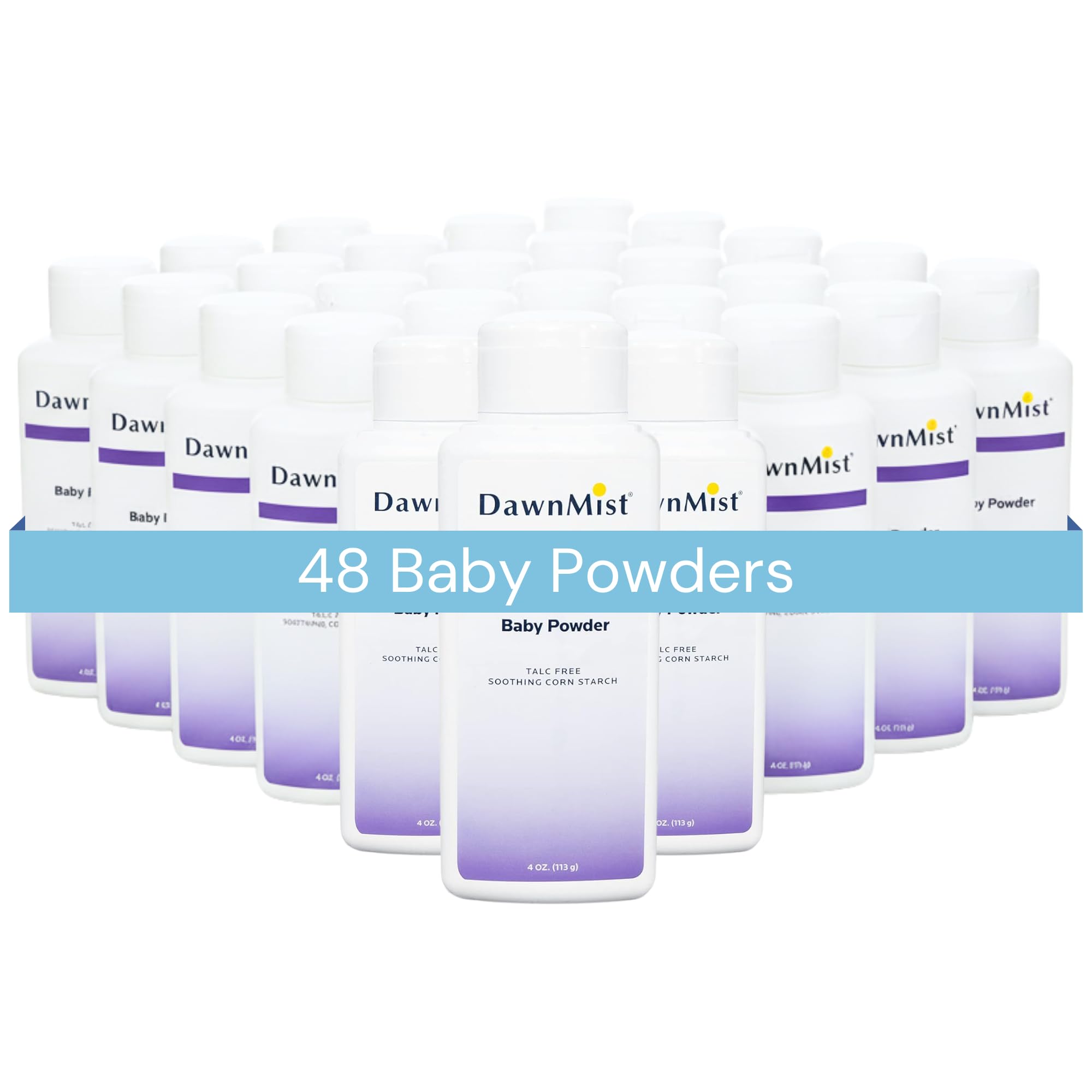 Dukal DawnMist Baby Powder with Cornstarch, 4 oz Bottles, Pack of 48 – Gentle, Talc-Free Formula for Soothing & Drying Baby Skin