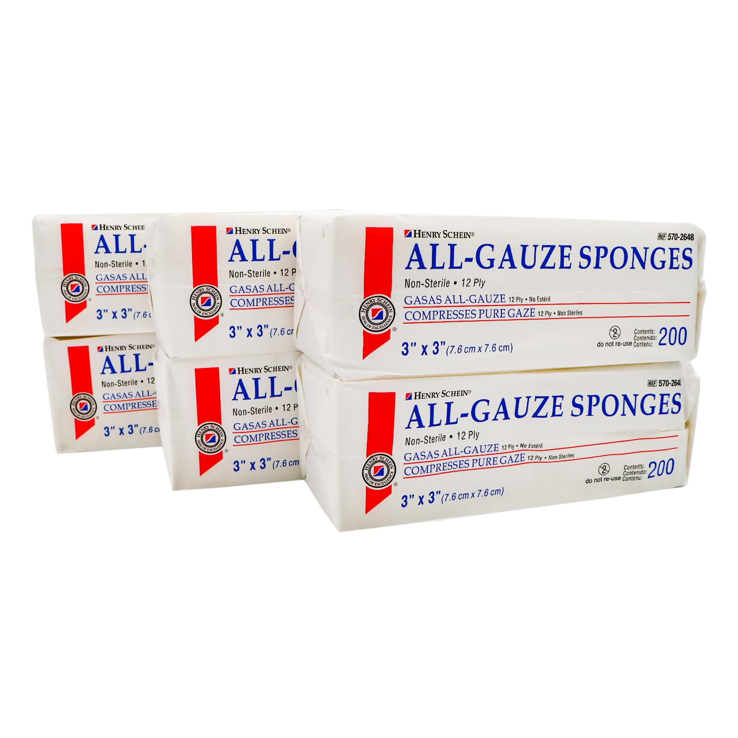 Henry Schein 200-Pack Non-Sterile Gauze Pads 3’’ x 3’’ for Wound Dressing Gauze Sponge-Pads for Wound Care,100% Cotton & Highly Absorbent