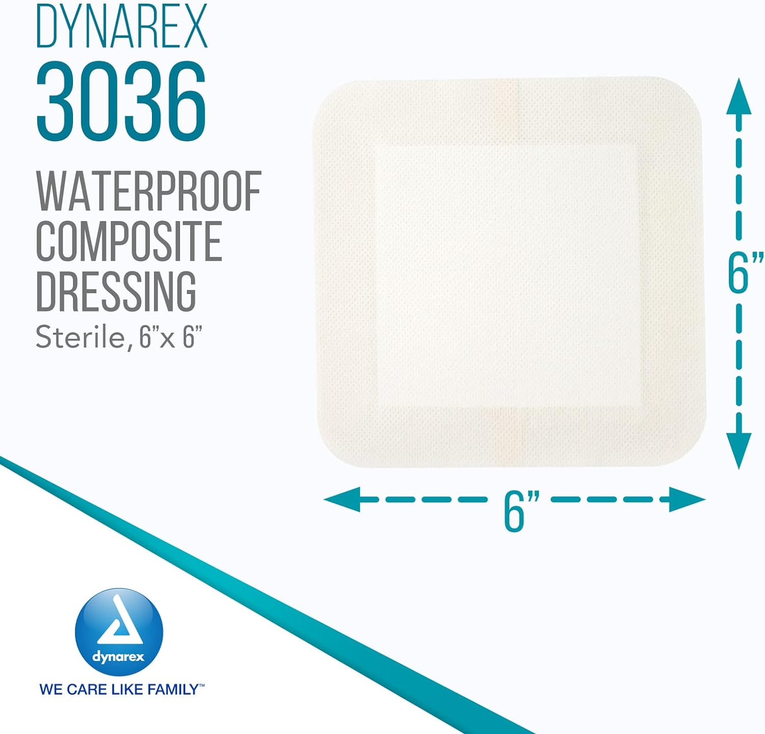 Dynarex 3036 DynaGuard Waterproof Dressing, Sterile, Four-Layer Composite Dressing, 6" x 6", Pack of 10