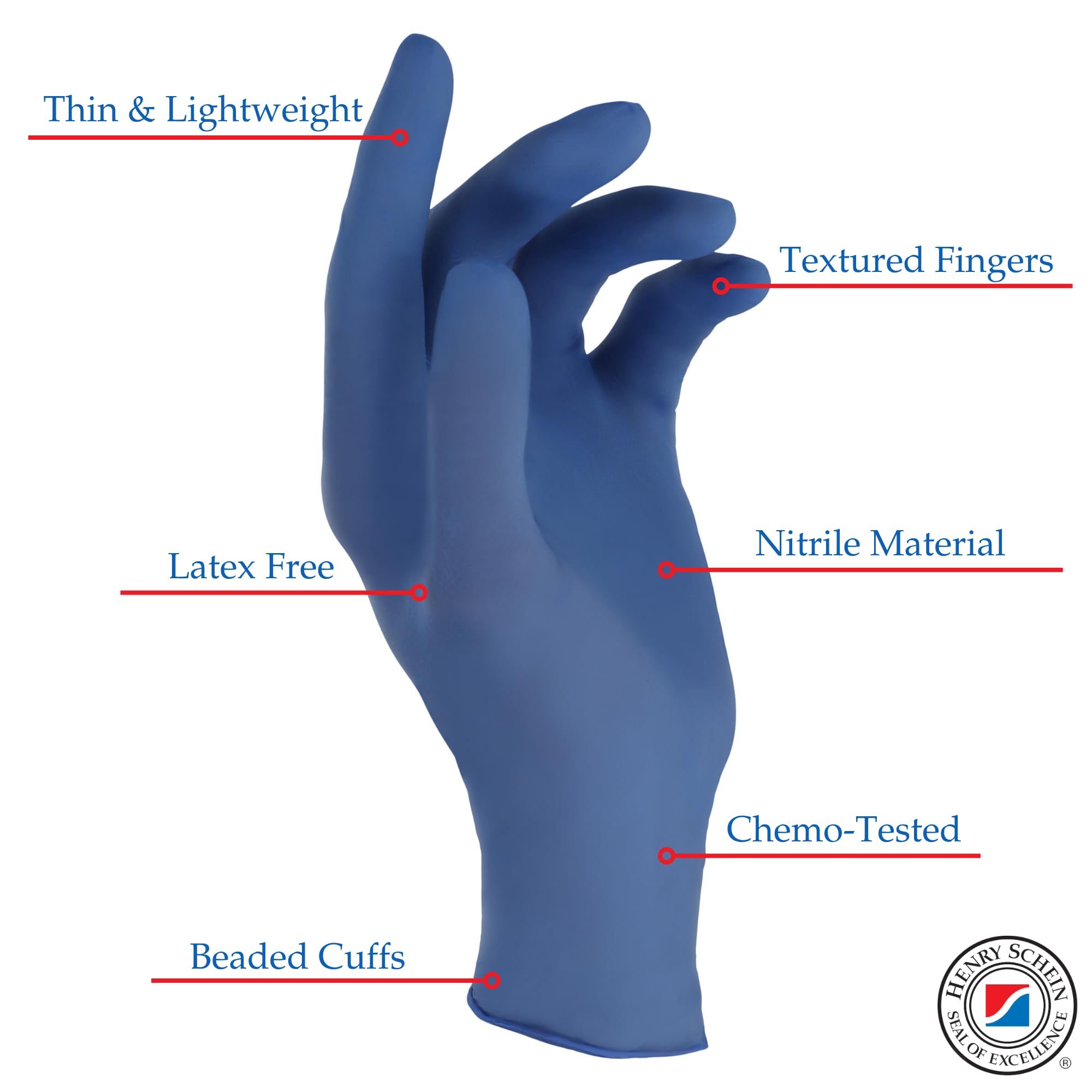 Criterion N200 Nitrile Exam Gloves – Blue, 200/Box – Chemo Tested, Latex-Free, Chlorinated, Textured Fingers, 3.54 Mil Finger Thickness, Beaded Cuff, Non-Sterile, Disposable