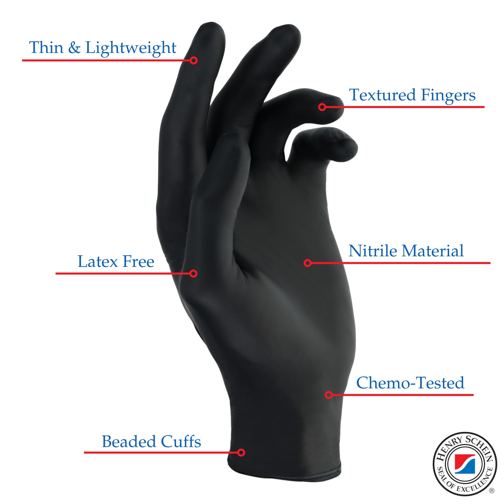 Criterion N200 Black Nitrile Exam Gloves – Latex-Free, Powder-Free, Chemo & Fentanyl-Tested, Textured Fingertips, Beaded Cuff – 200 Count | Medical, Dental, Tattoo, Food Prep