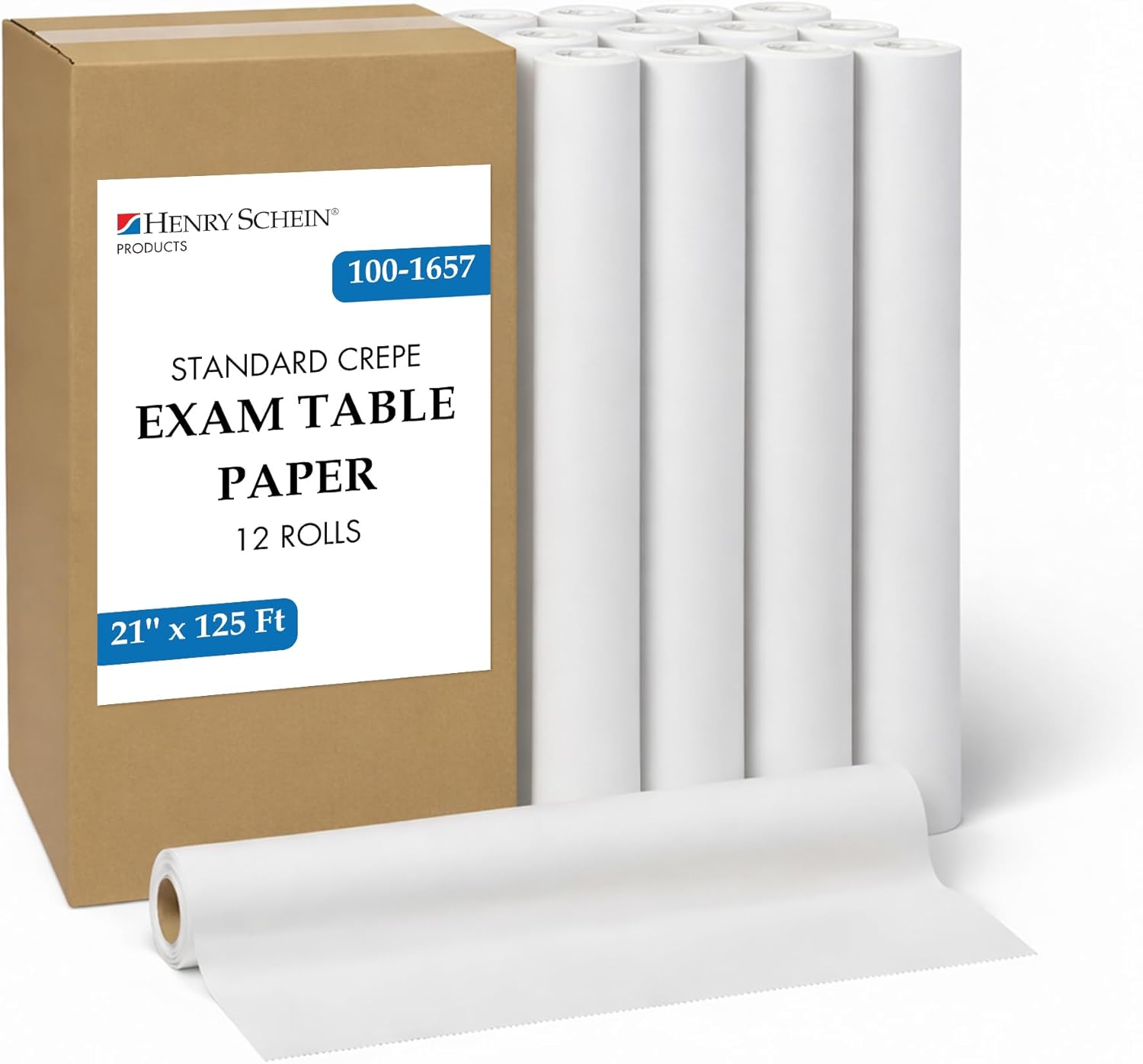 Henry Schein Medical Exam Table Paper Rolls – 21in x 125 ft White Crepe Disposable Bed Cover, Latex-Free for Medical, Dental, Spa, Diaper Changing, Patternmaking, and Crafts