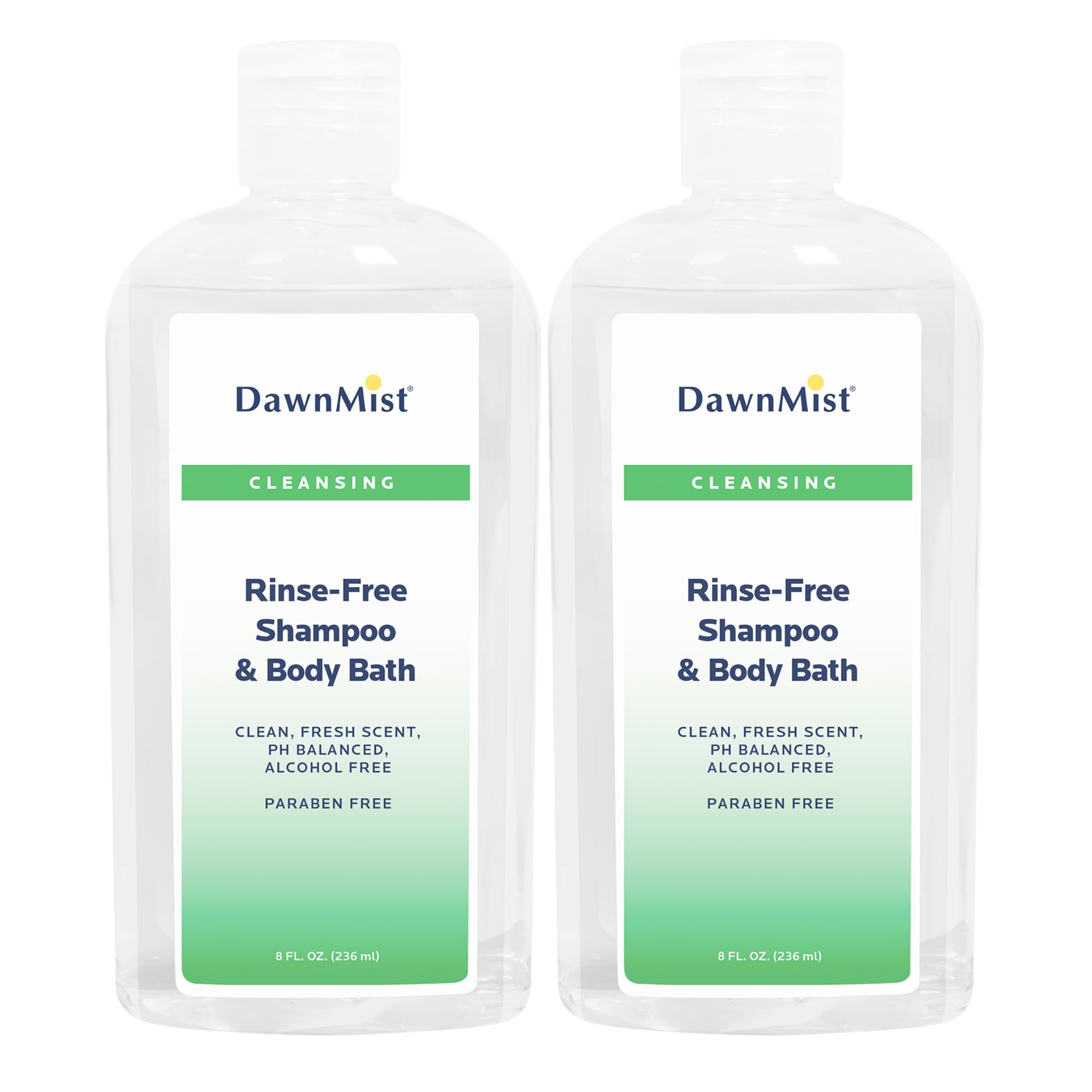 Dukal DawnMist Rinse-Free Shampoo & Body Bath with Convenient Dispensing Cap – 8 oz. Bottle, Set of 2 – Non-Irritating Formula for All Skin Types, Ideal for On-the-Go Use and Post-Surgery Care