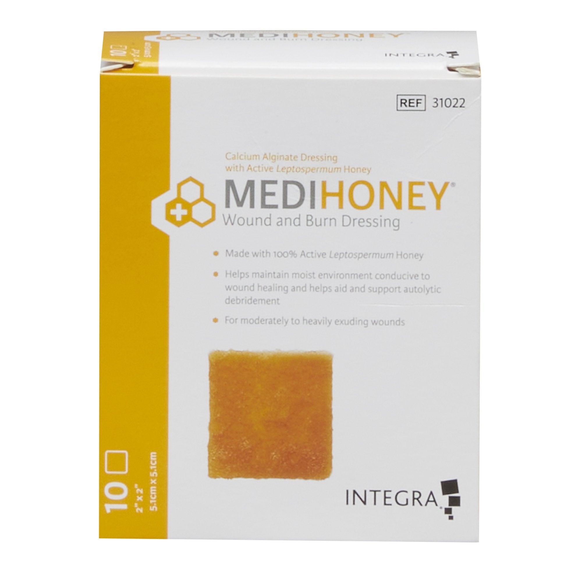 Derma Sciences 31022 Medihoney Calcium Alginate Dressing, 2" Width x 2" Length (Pack of 10)