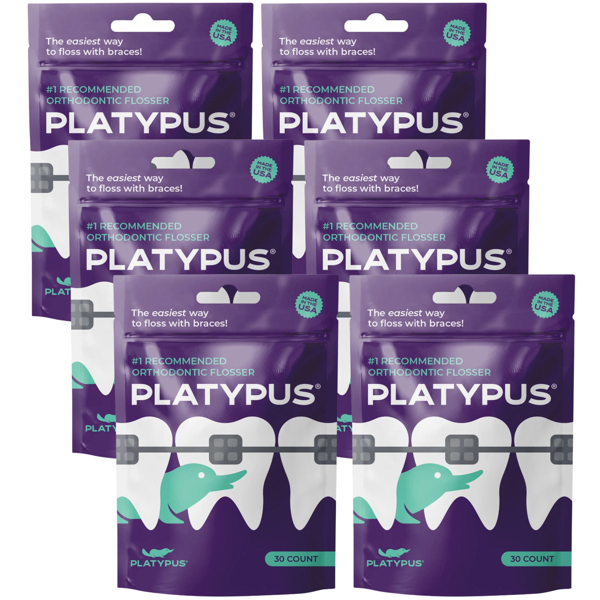 Platypus Orthodontic Flossers for Braces - Dental Floss Picks for Braces, Fits Under Arch Wire, Will Not Damage Braces, Increase Flossing Compliance, Floss Teeth in Less Than Two Minutes - 30 Count
