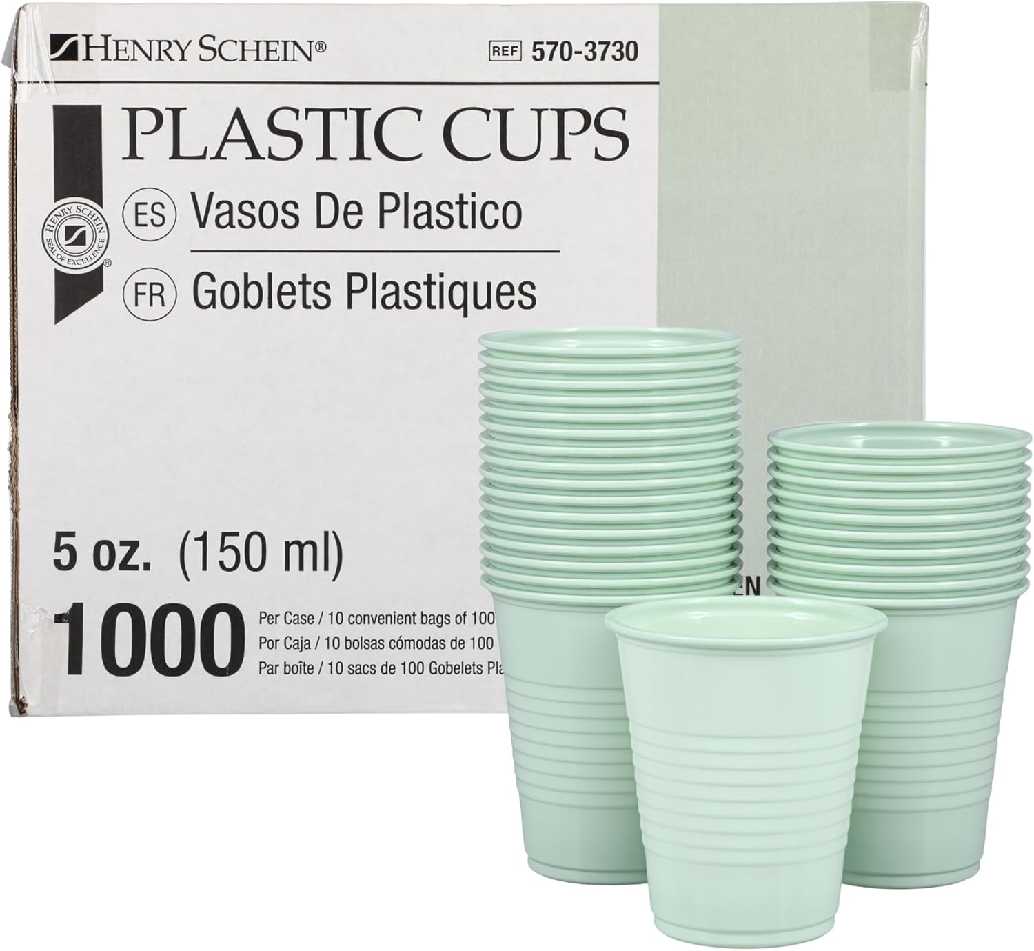 1000 Plastic Green Disposable Drinking Cups – 5 oz, Double-Coated for Durability, Latex-Free, Embossed Grip, Perfect for Office, Medical & Event Use