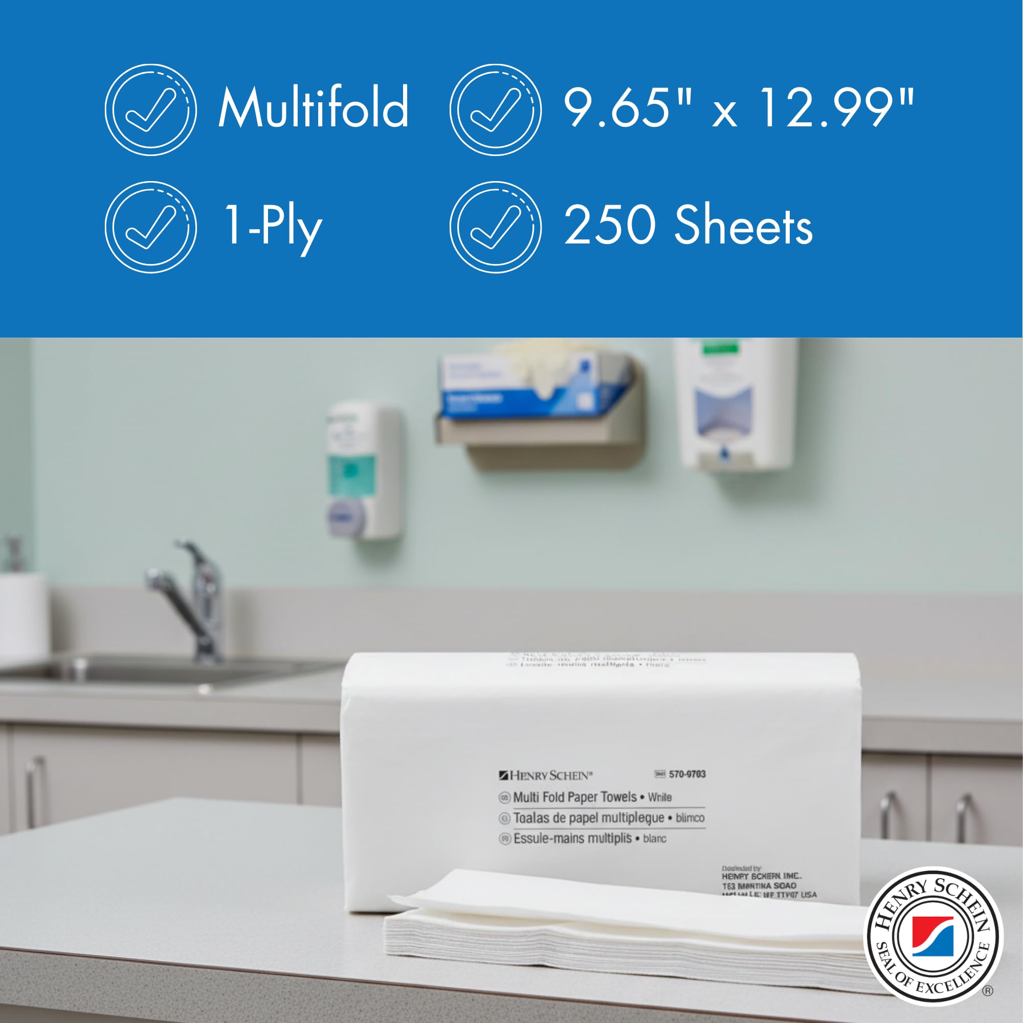 Henry Schein Multifold Paper Towels (570-0703) with Fast-Drying Absorbency Pockets, 16 Packs/Case, 250 Multifold Towels/Pack, White